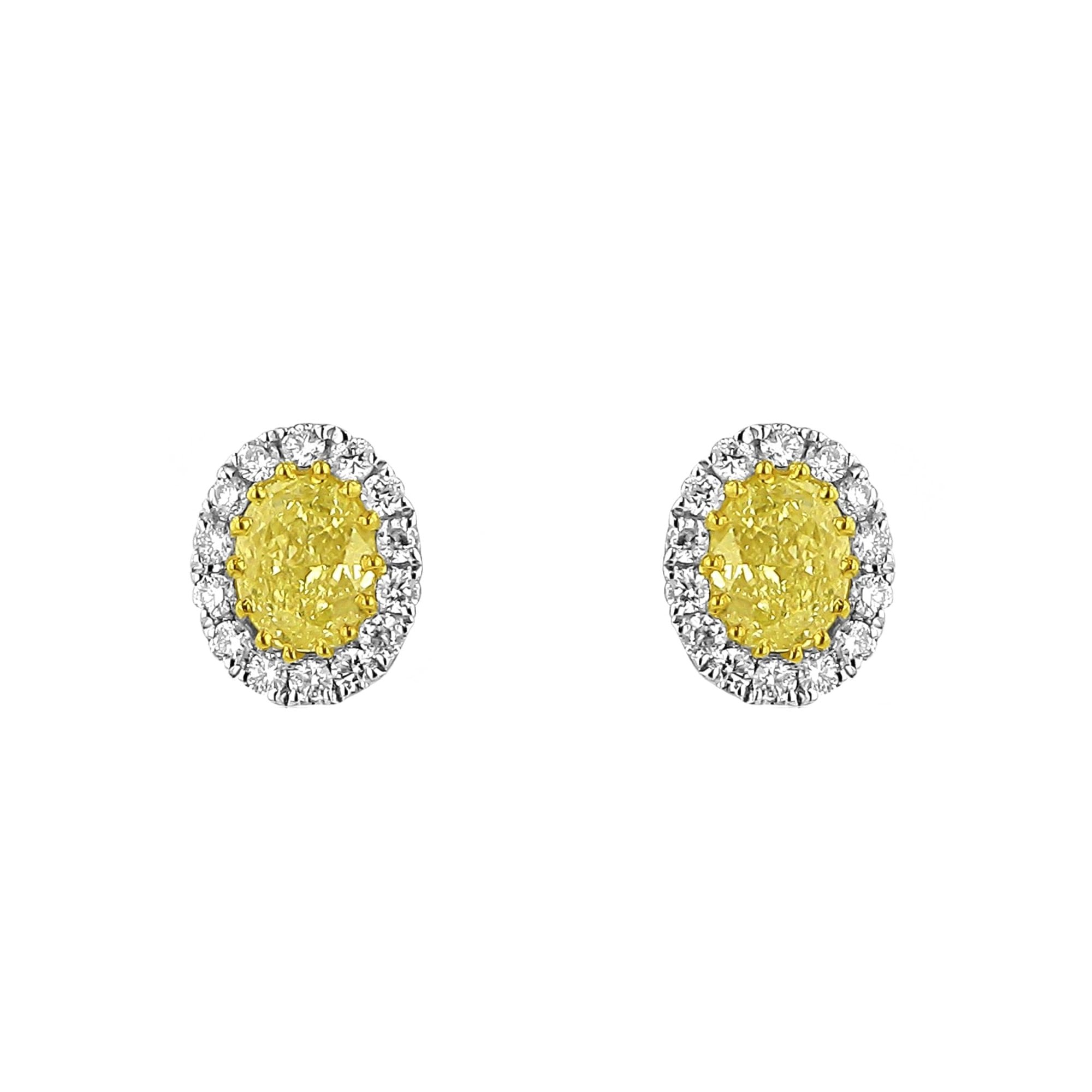 0.76ct Oval Yellow Diamond Cluster Stud Earrings in 18ct White Gold