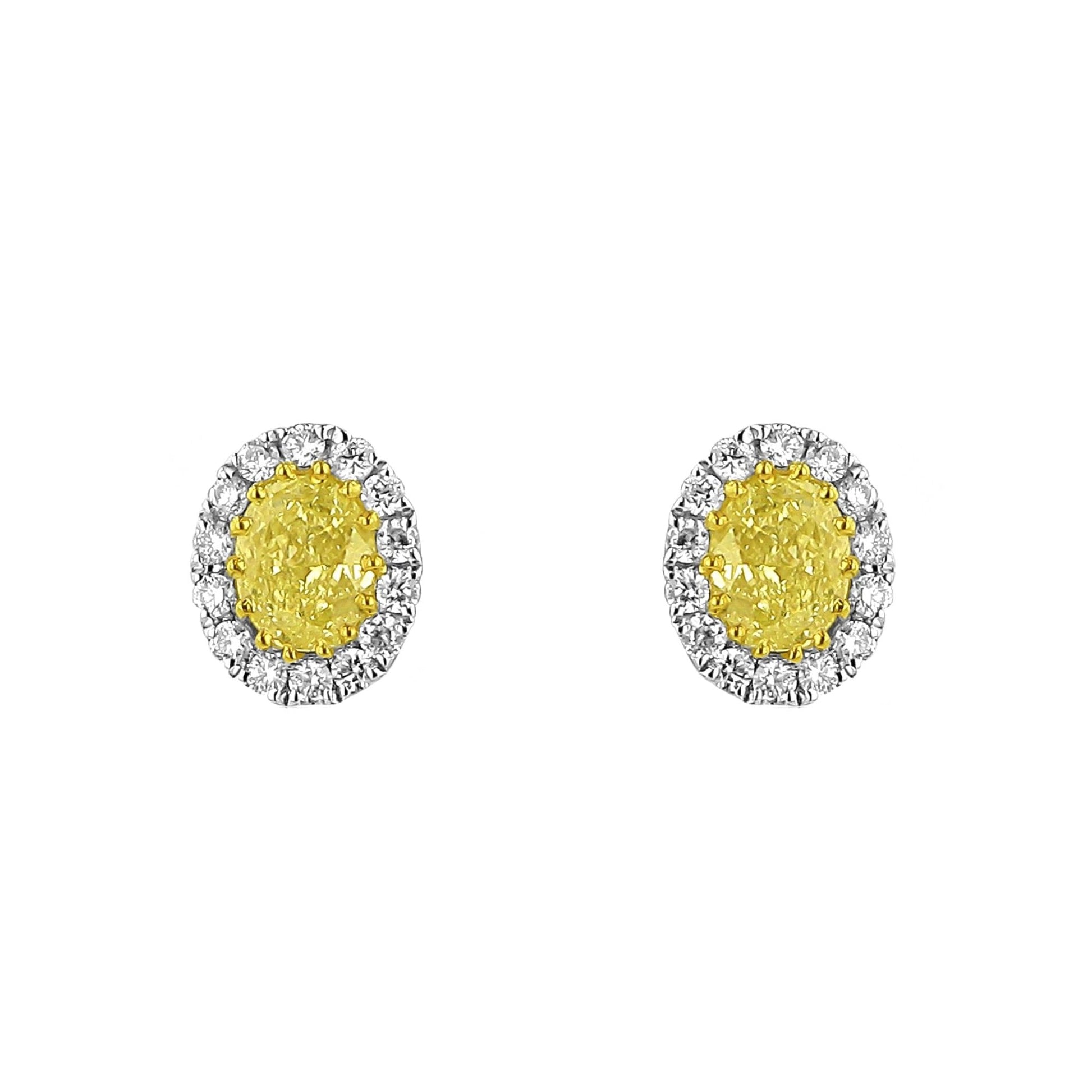 0.76ct Oval Yellow Diamond Cluster Stud Earrings in 18ct White Gold