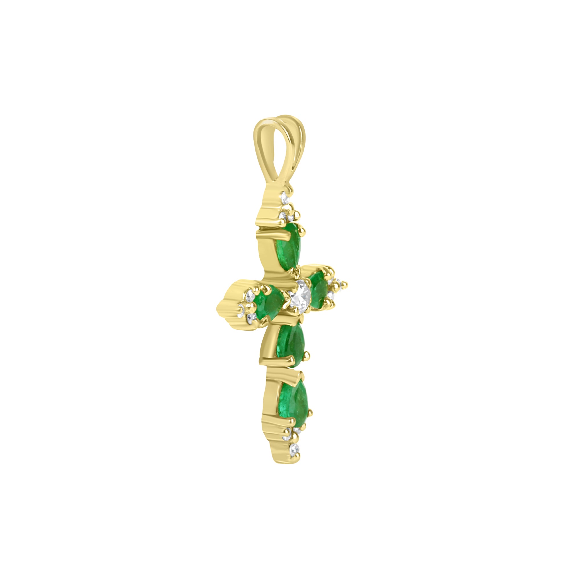 18ct Yellow Gold Pear Cut Emerald and Diamond Cross Pre-Owned Pendant