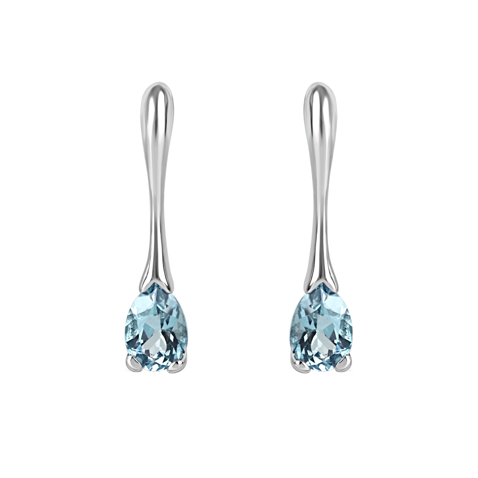 9ct White Gold Pear Shape Blue Topaz Drop Pre-Owned Earrings