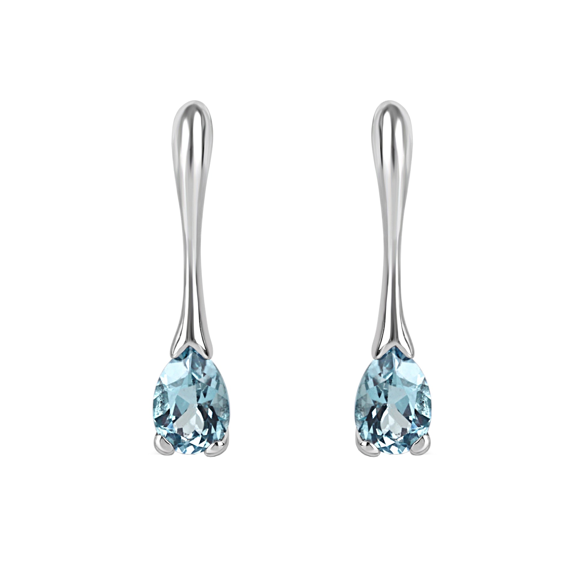 9ct White Gold Pear Shape Blue Topaz Drop Pre-Owned Earrings