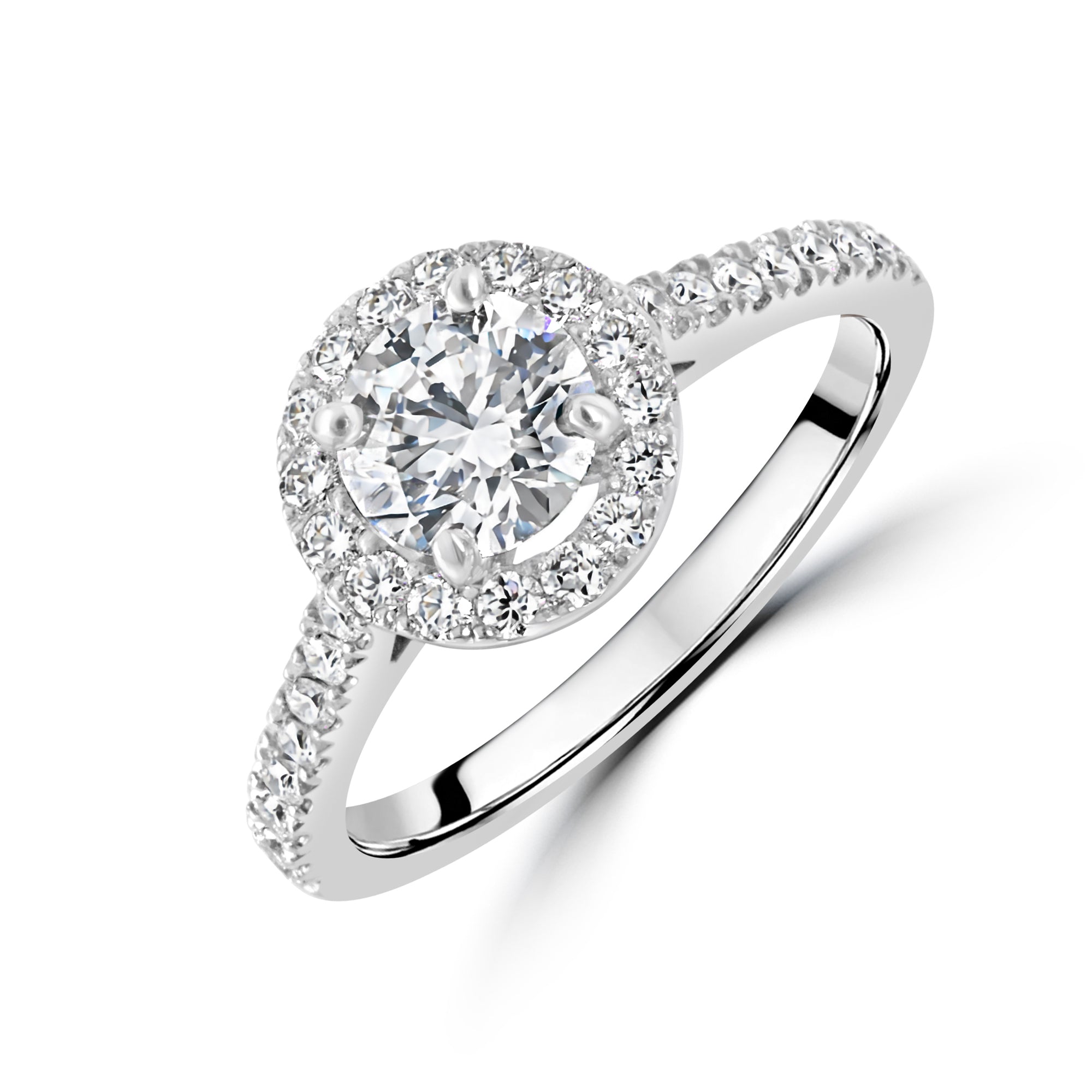 Platinum 0.90ct Round Brilliant Cut Diamond Halo Ring