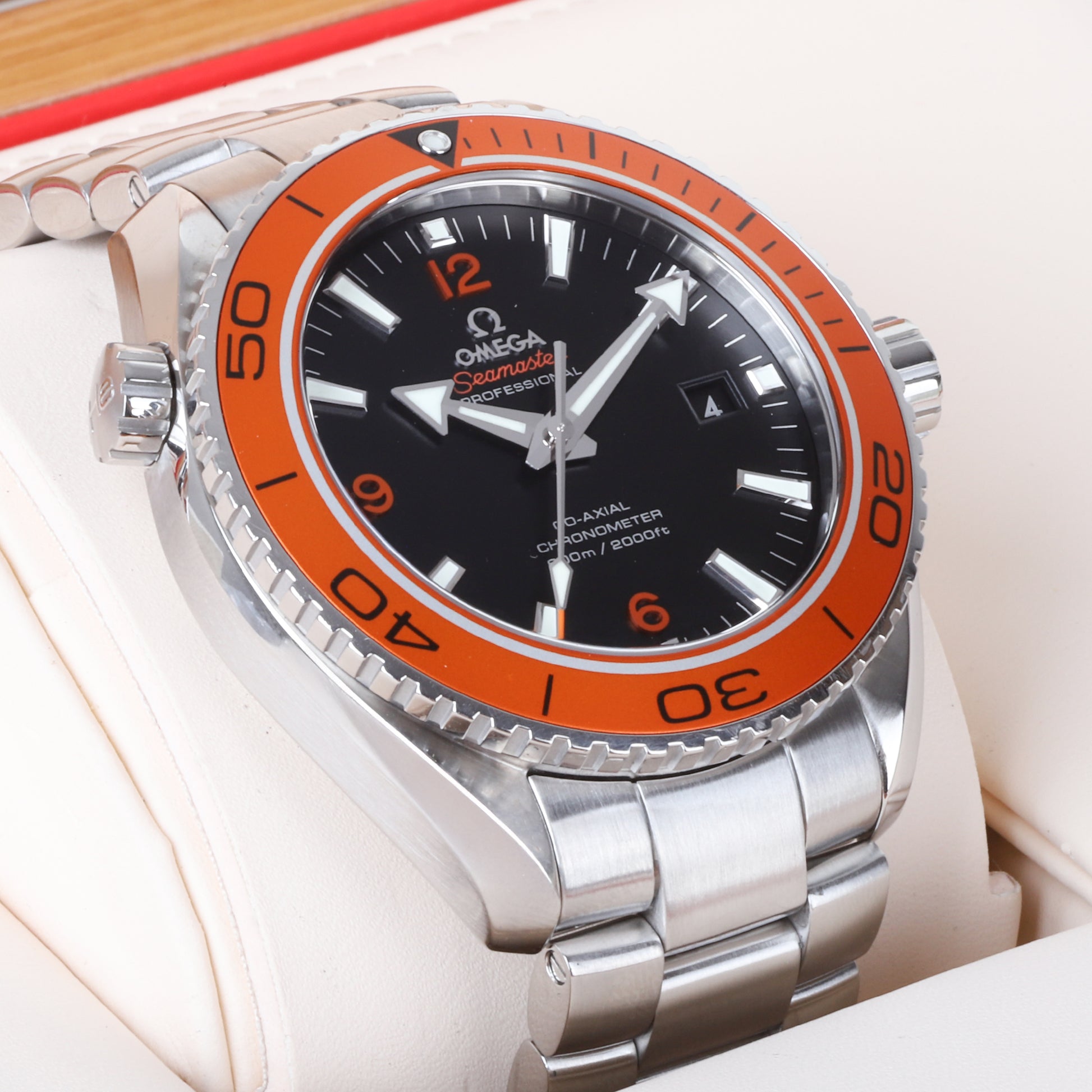 Omega Seamaster Planet Ocean Automatic Pre-Owned Watch With Orange Bezel