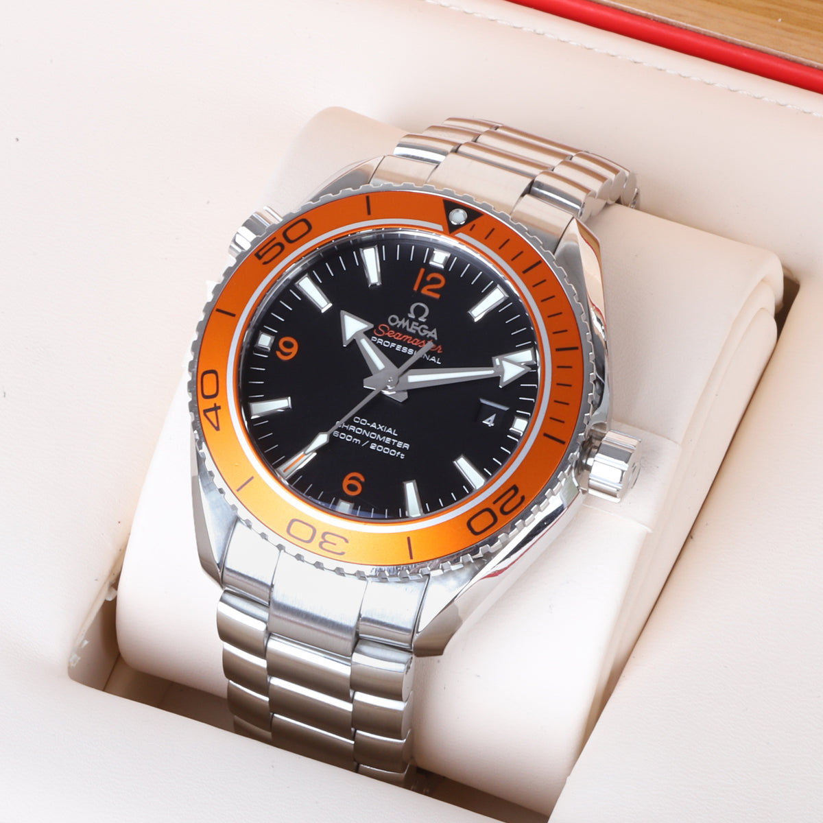 Omega Seamaster Planet Ocean Automatic Pre-Owned Watch With Orange Bezel