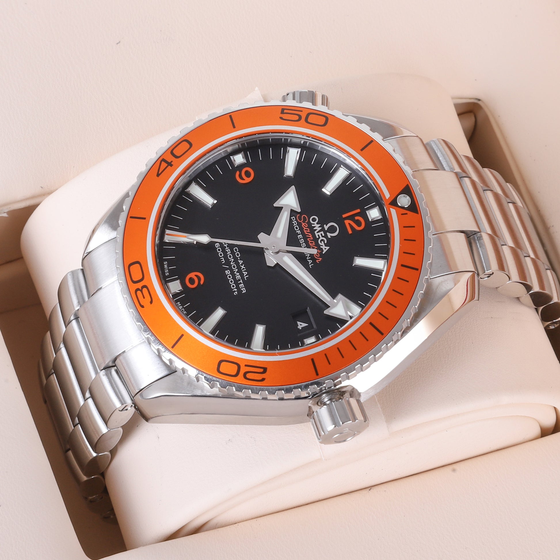 Omega Seamaster Planet Ocean Automatic Pre-Owned Watch With Orange Bezel