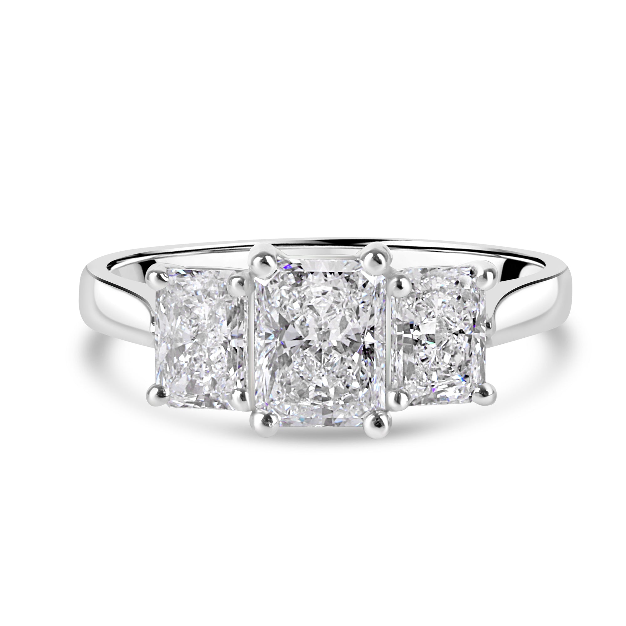 Platinum 2.01ct Three Stone Radiant Cut Diamond Pre-Owned Ring