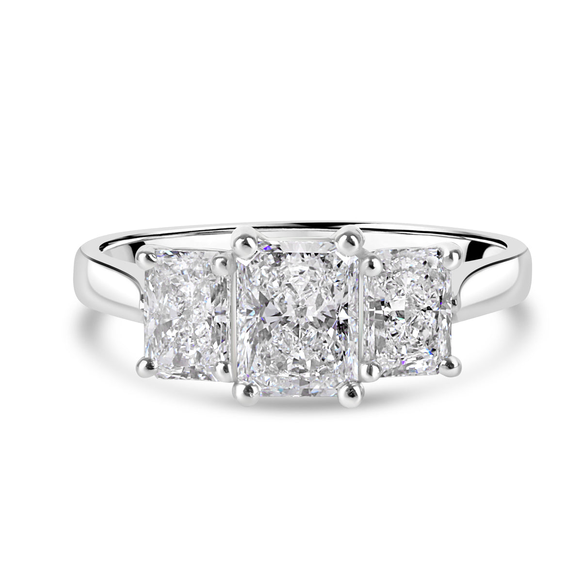 Platinum 2.01ct Three Stone Radiant Cut Diamond Pre-Owned Ring