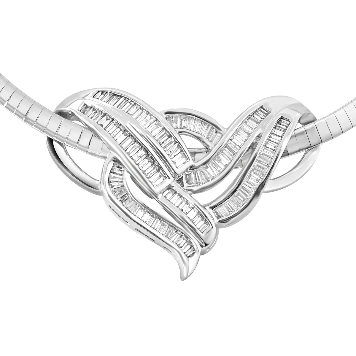18ct White Gold Baguette Diamond Swirl Pre-Owned Necklace