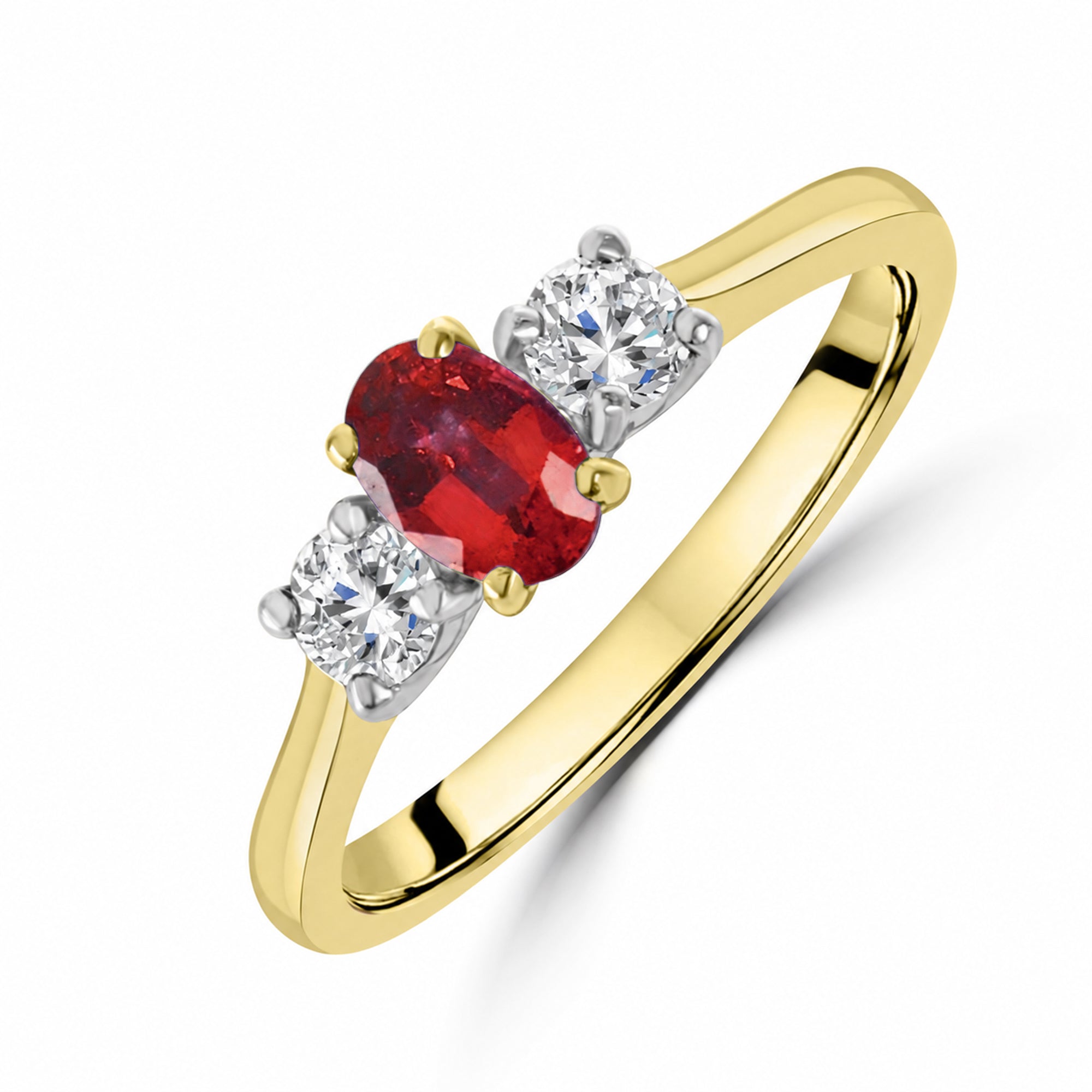 18ct Yellow Gold 0.60ct Burmese Ruby & Diamond Three Stone Ring