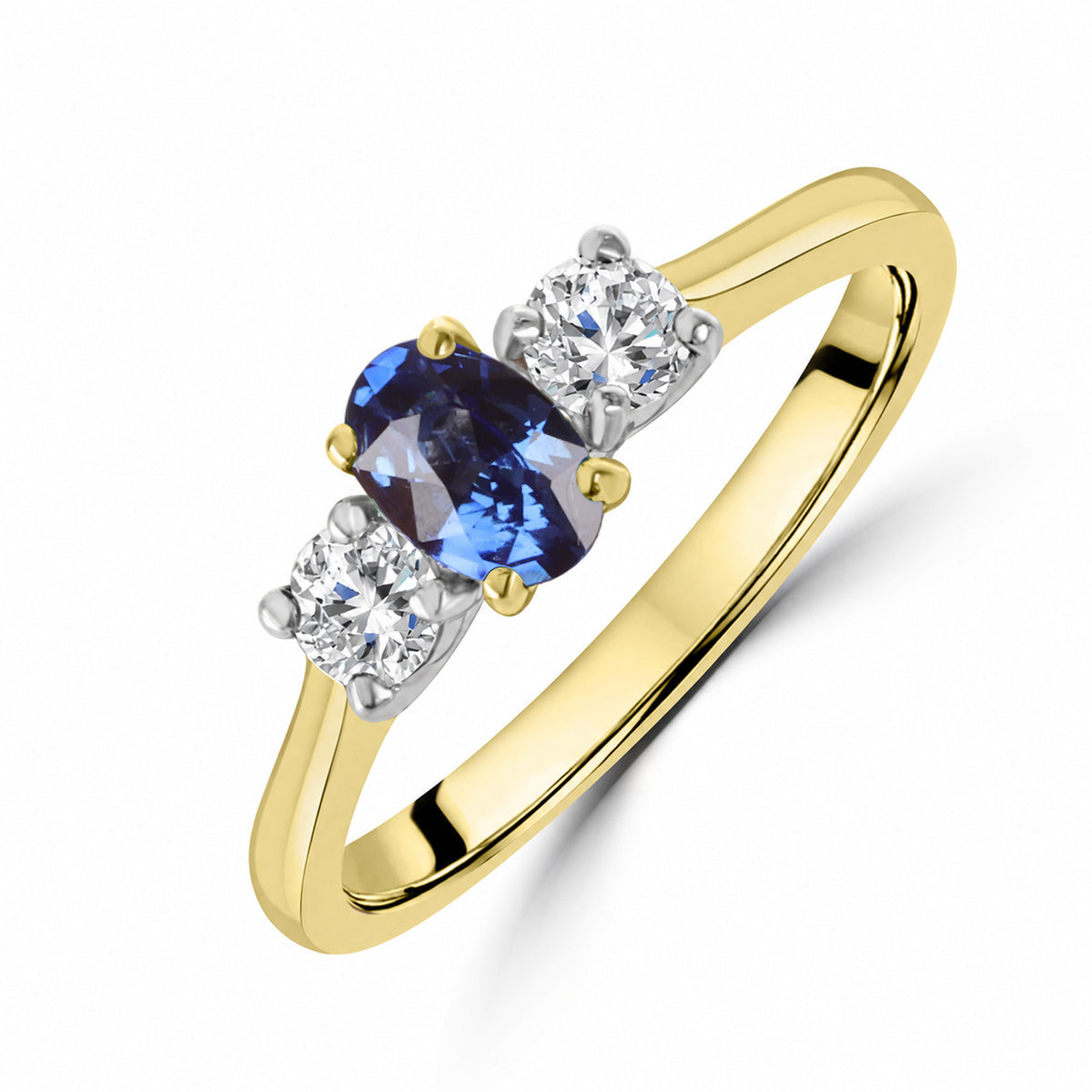 18ct Yellow Gold 0.68ct Sapphire & Diamond Three Stone Ring