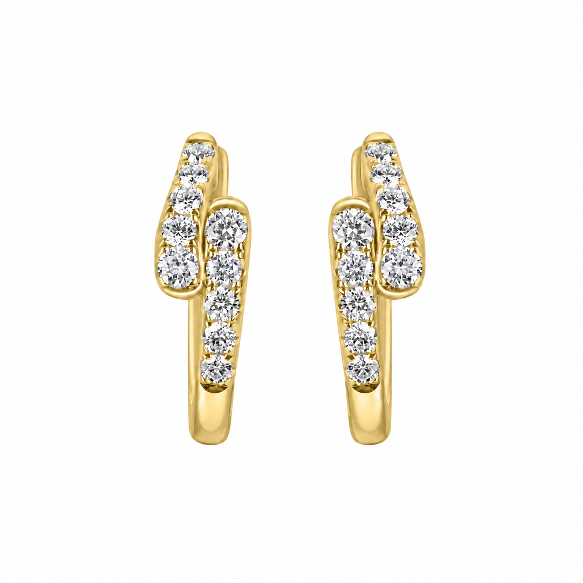 18ct Yellow Gold Round Brilliant Cut Diamond Crossover Hoop Earrings