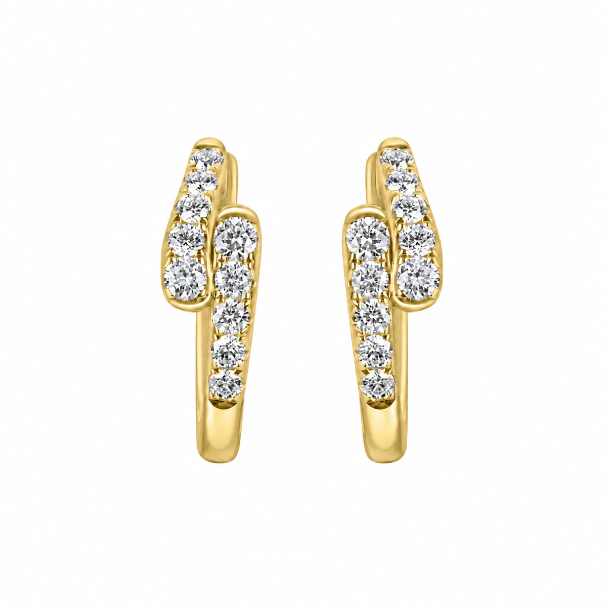 18ct Yellow Gold Round Brilliant Cut Diamond Crossover Hoop Earrings