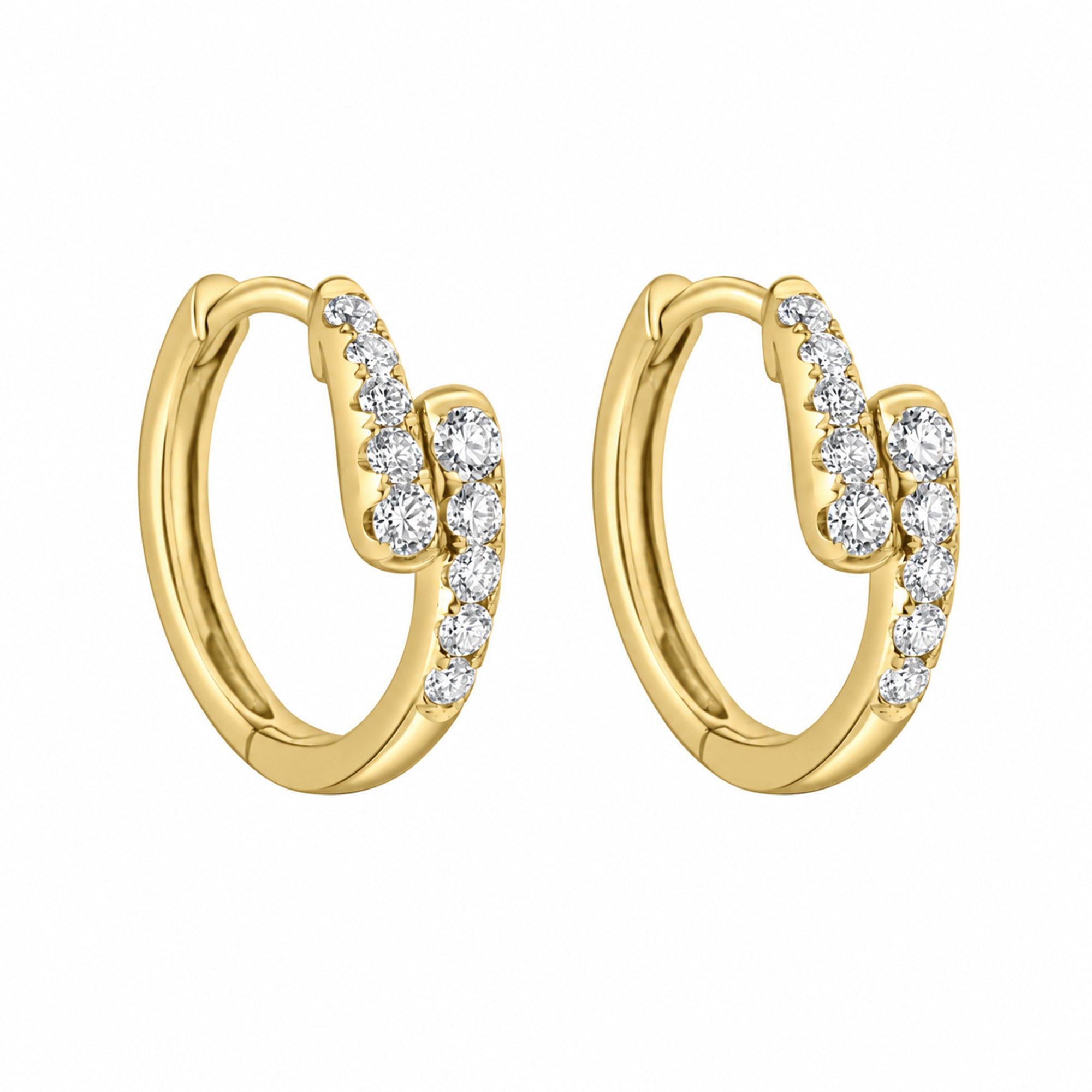 18ct Yellow Gold Round Brilliant Cut Diamond Crossover Hoop Earrings