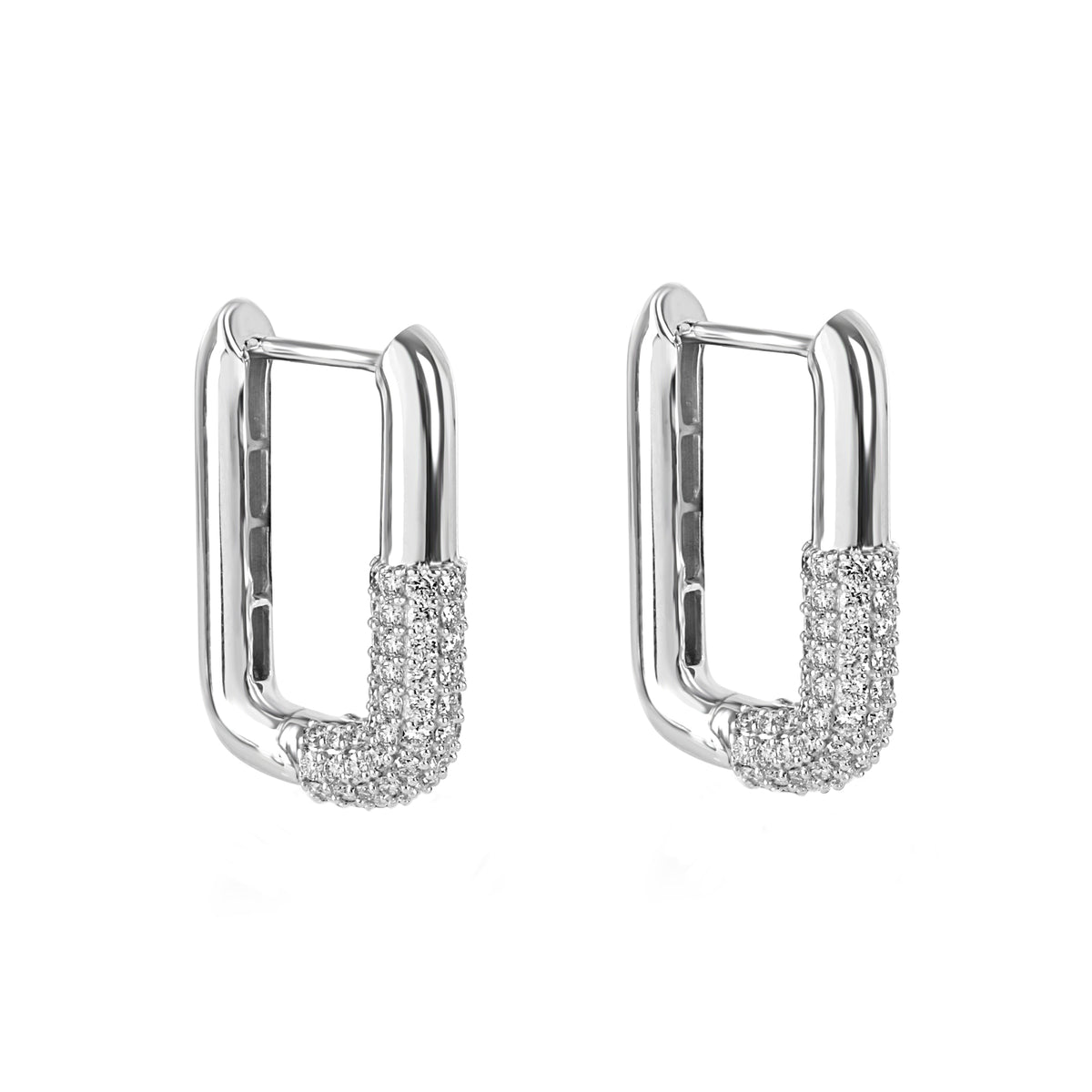 18ct White Gold Diamond Paperclip Hoop Earrings