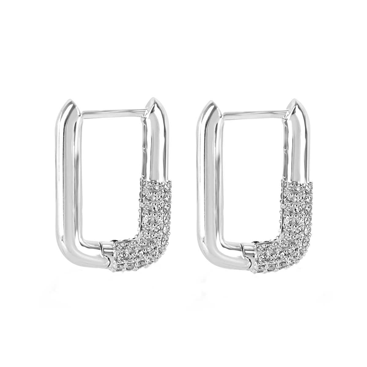 18ct White Gold Diamond Paperclip Hoop Earrings