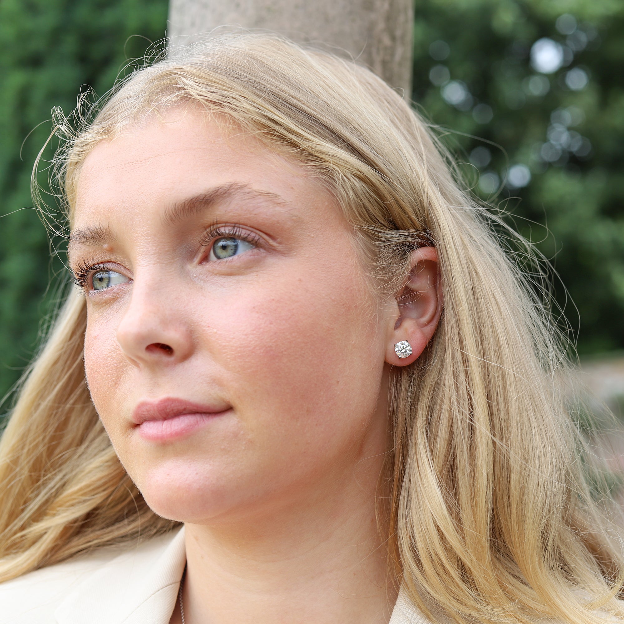 Platinum Round Lab Grown Diamond Claw Set Stud Earrings