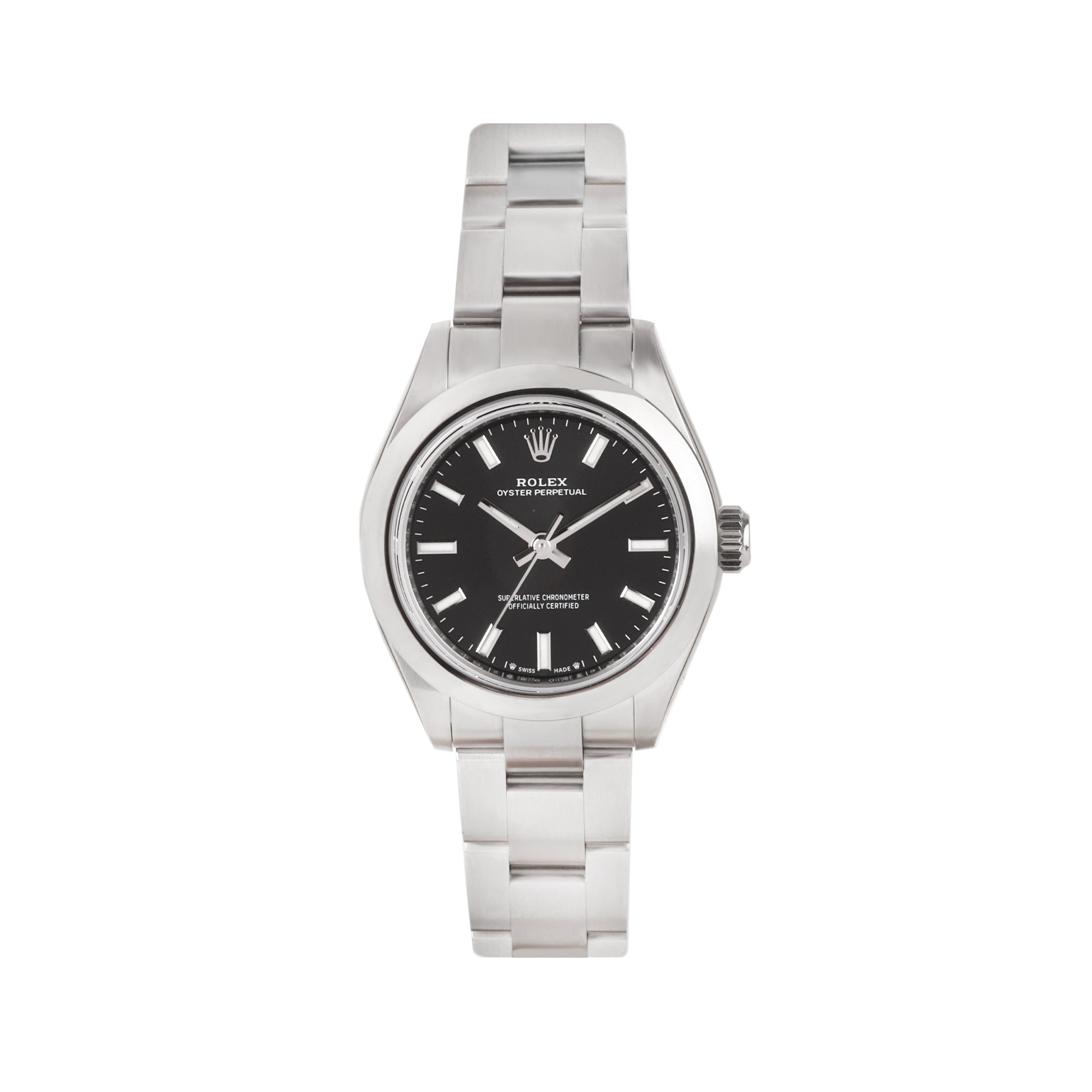 Rolex Stainless Steel Oyster Perpetual 28 Black Dial Pre-Owned Watch