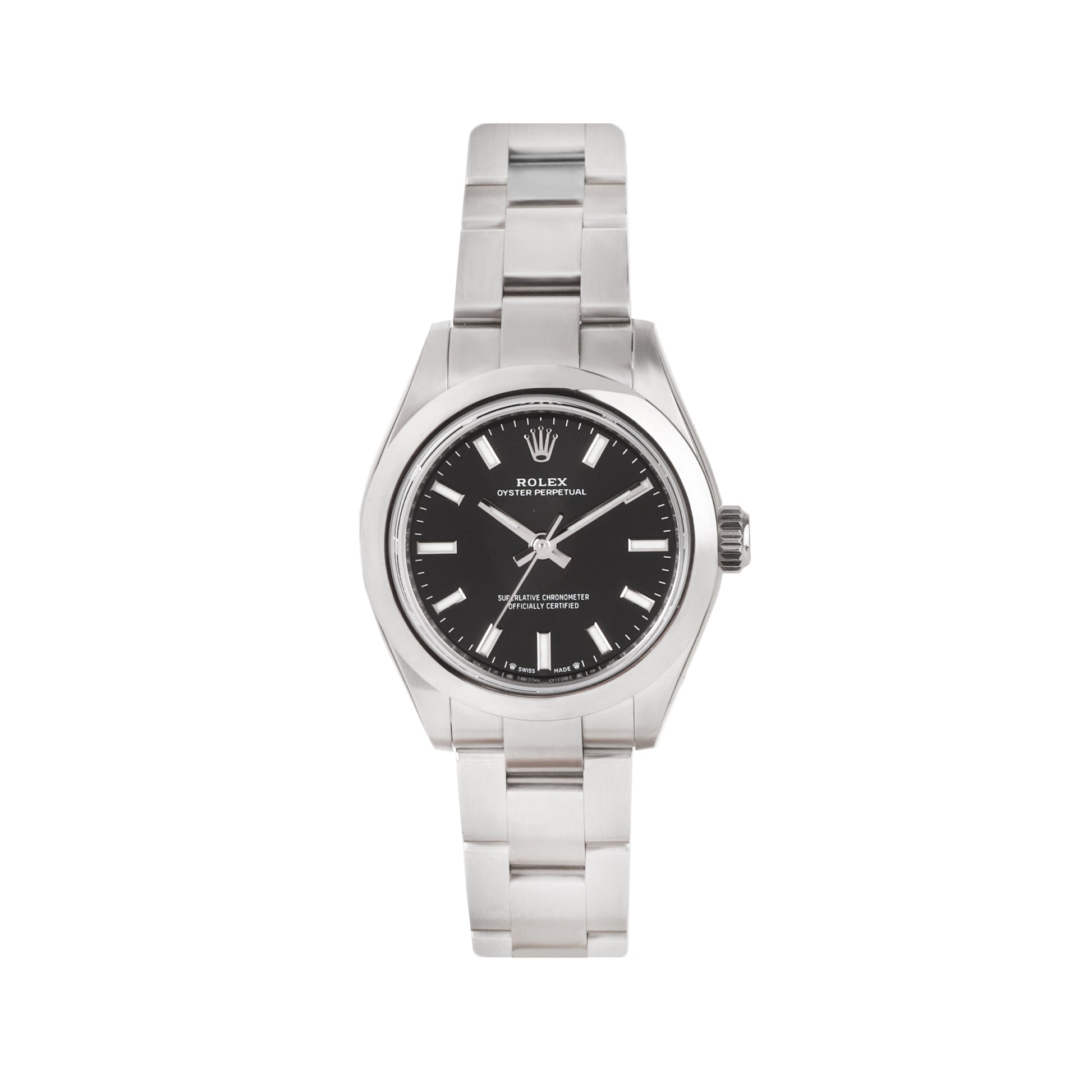 Rolex Stainless Steel Oyster Perpetual 28 Black Dial Pre-Owned Watch