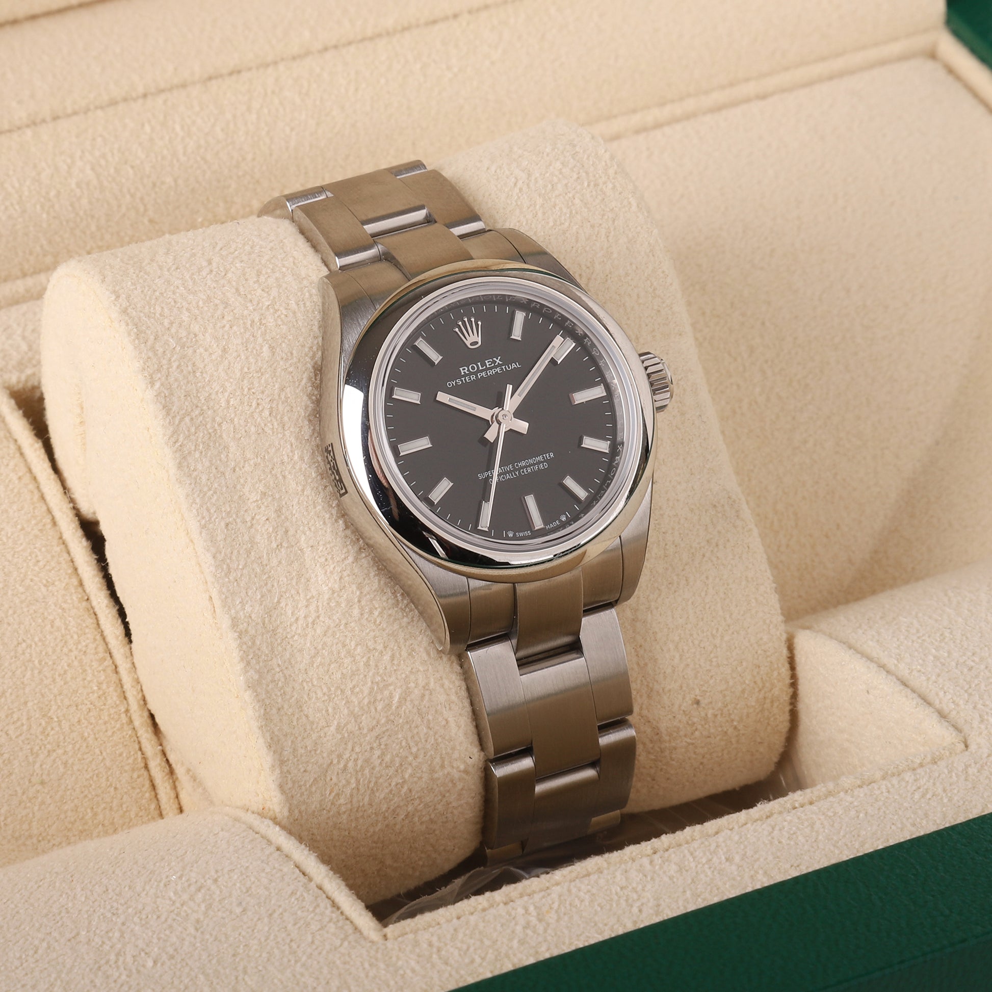 Rolex Stainless Steel Oyster Perpetual 28 Black Dial Pre-Owned Watch