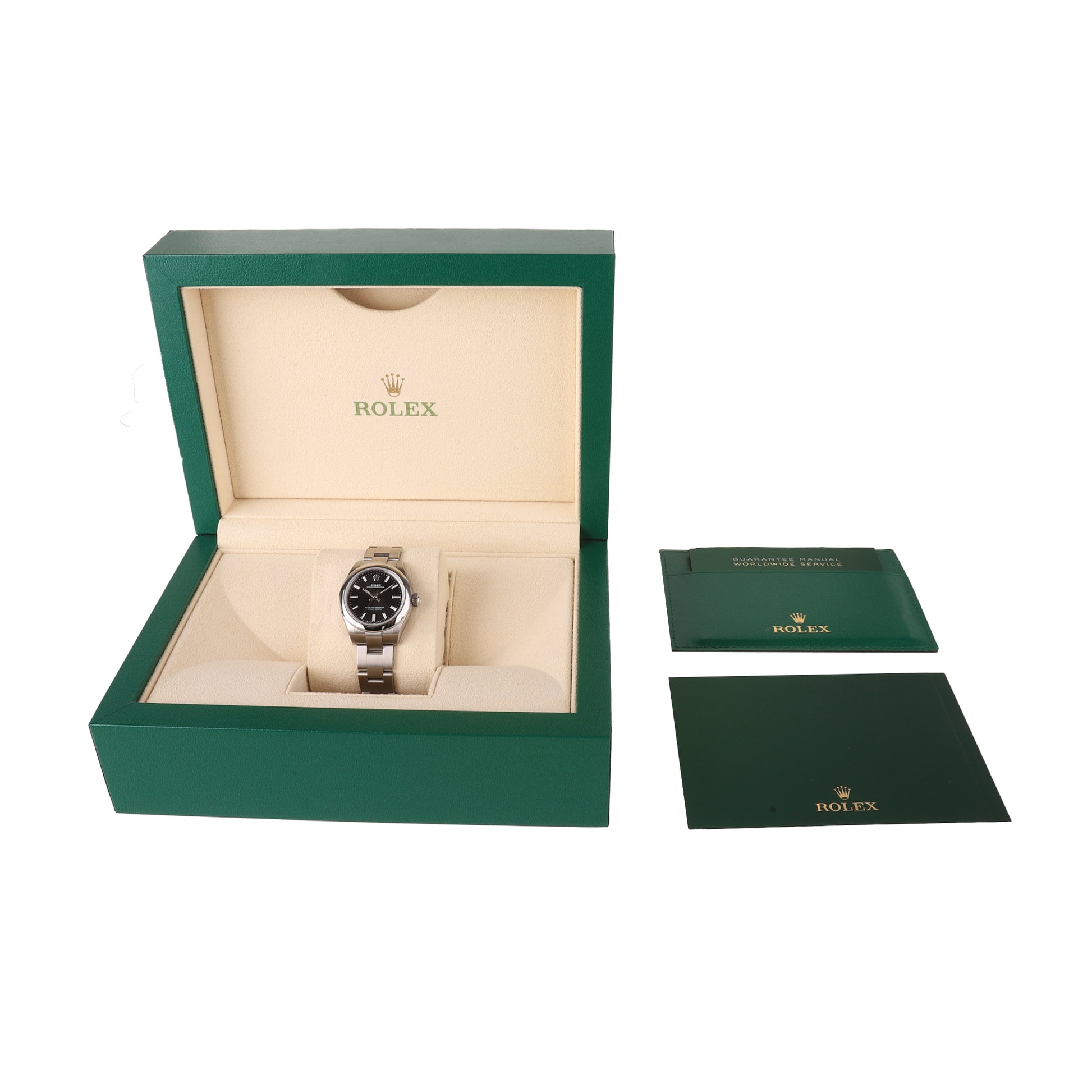 Rolex Stainless Steel Oyster Perpetual 28 Black Dial Pre-Owned Watch
