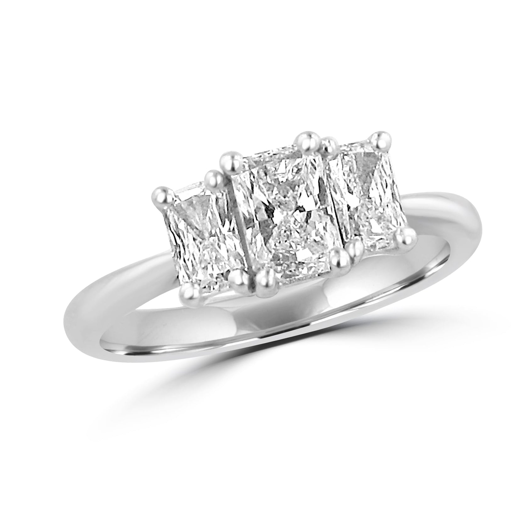 1.19ct Platinum Three Stone Radiant Cut Diamond Ring