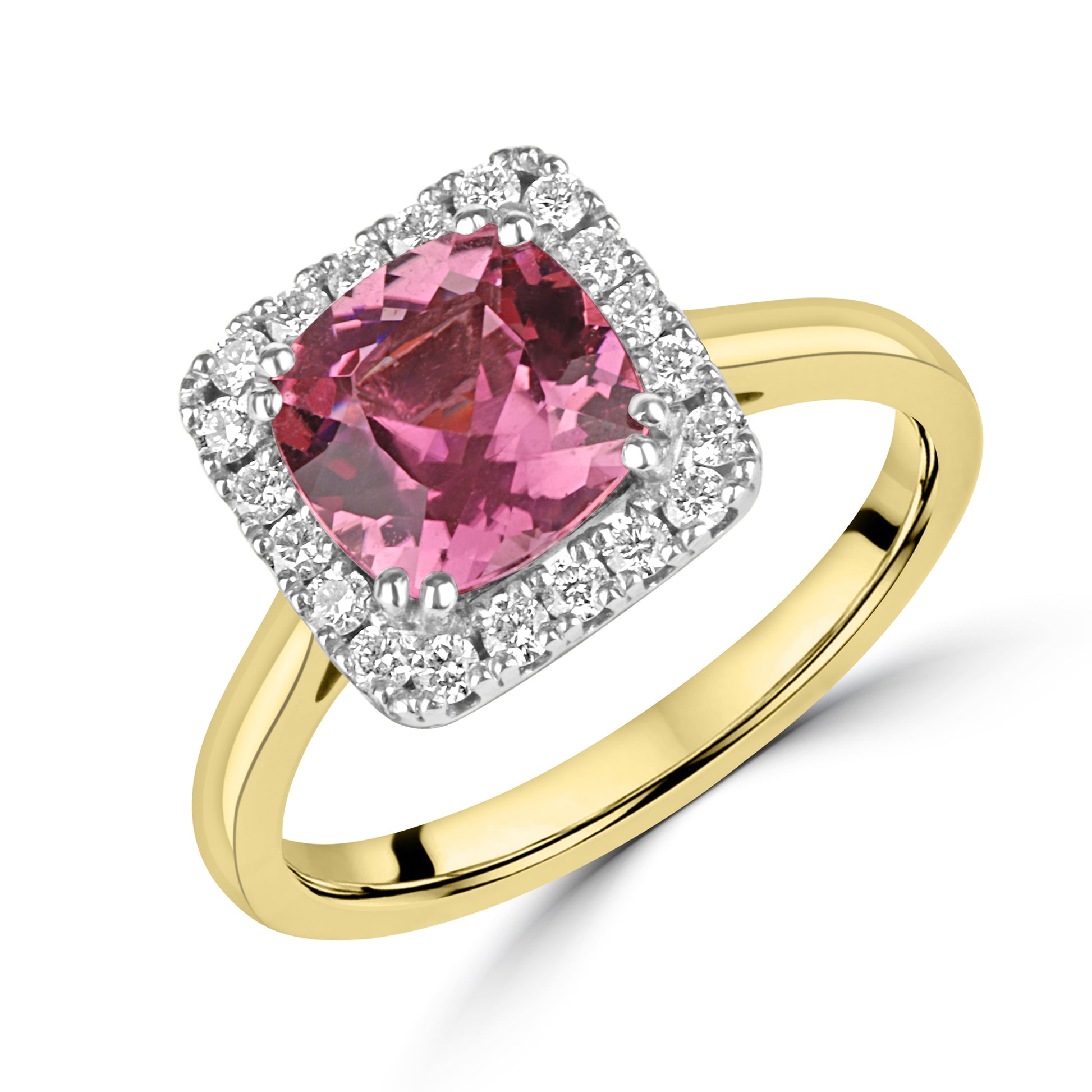 1.80ct Cushion Cut Pink Tourmaline and Diamond Halo Ring