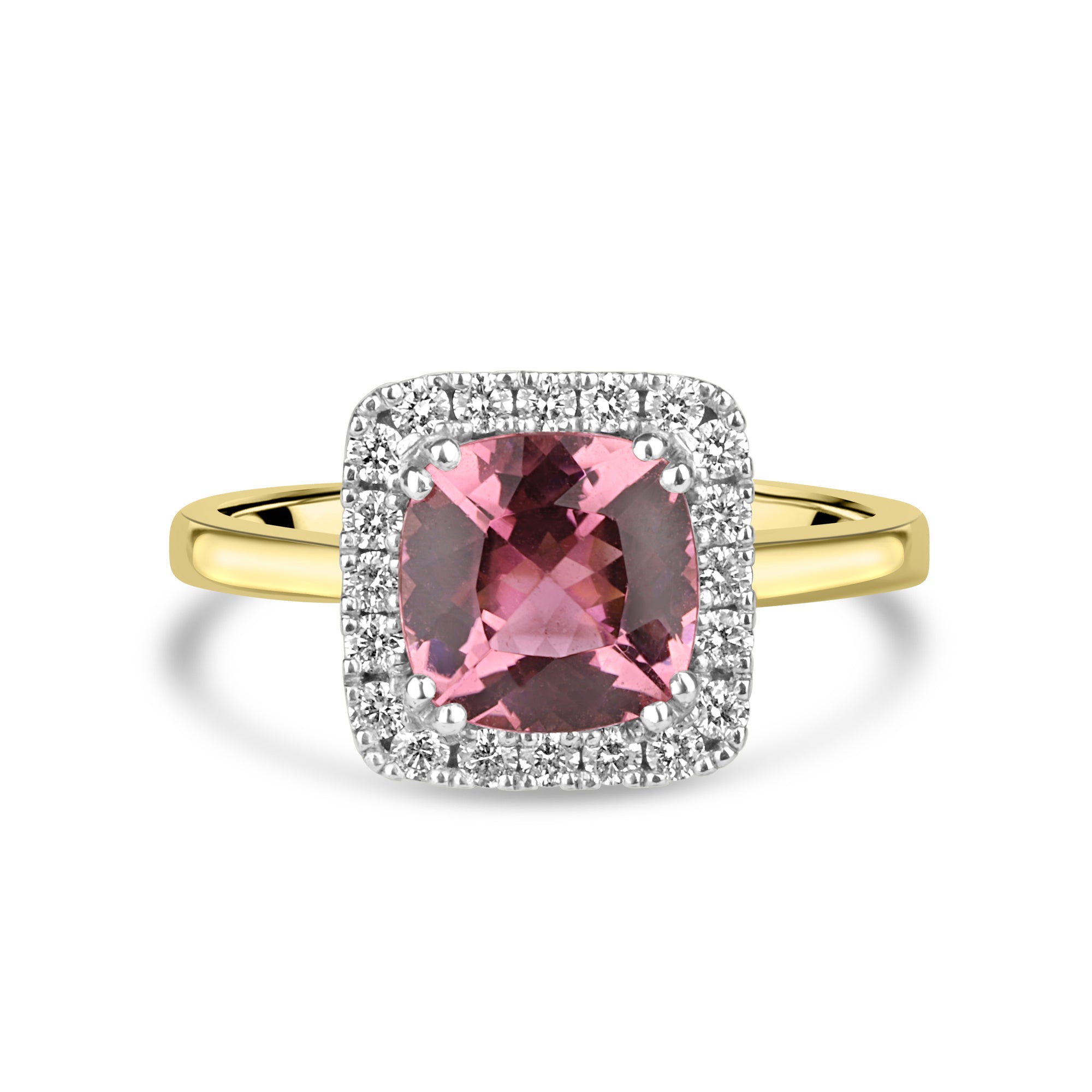 1.80ct Cushion Cut Pink Tourmaline and Diamond Halo Ring