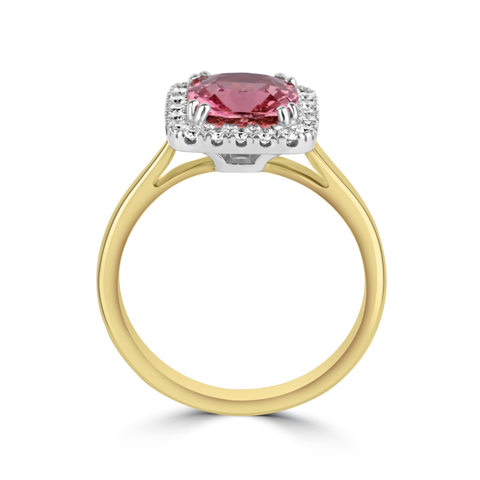 1.80ct Cushion Cut Pink Tourmaline and Diamond Halo Ring