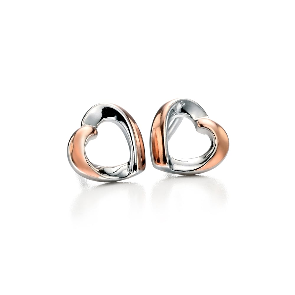 Rose Plated Heart Stud Earrings E5086