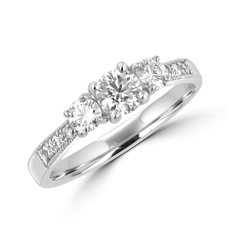 Three Round Diamond Ring With Diamond Shoulders