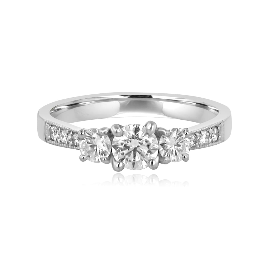 Three Round Diamond Ring With Diamond Shoulders