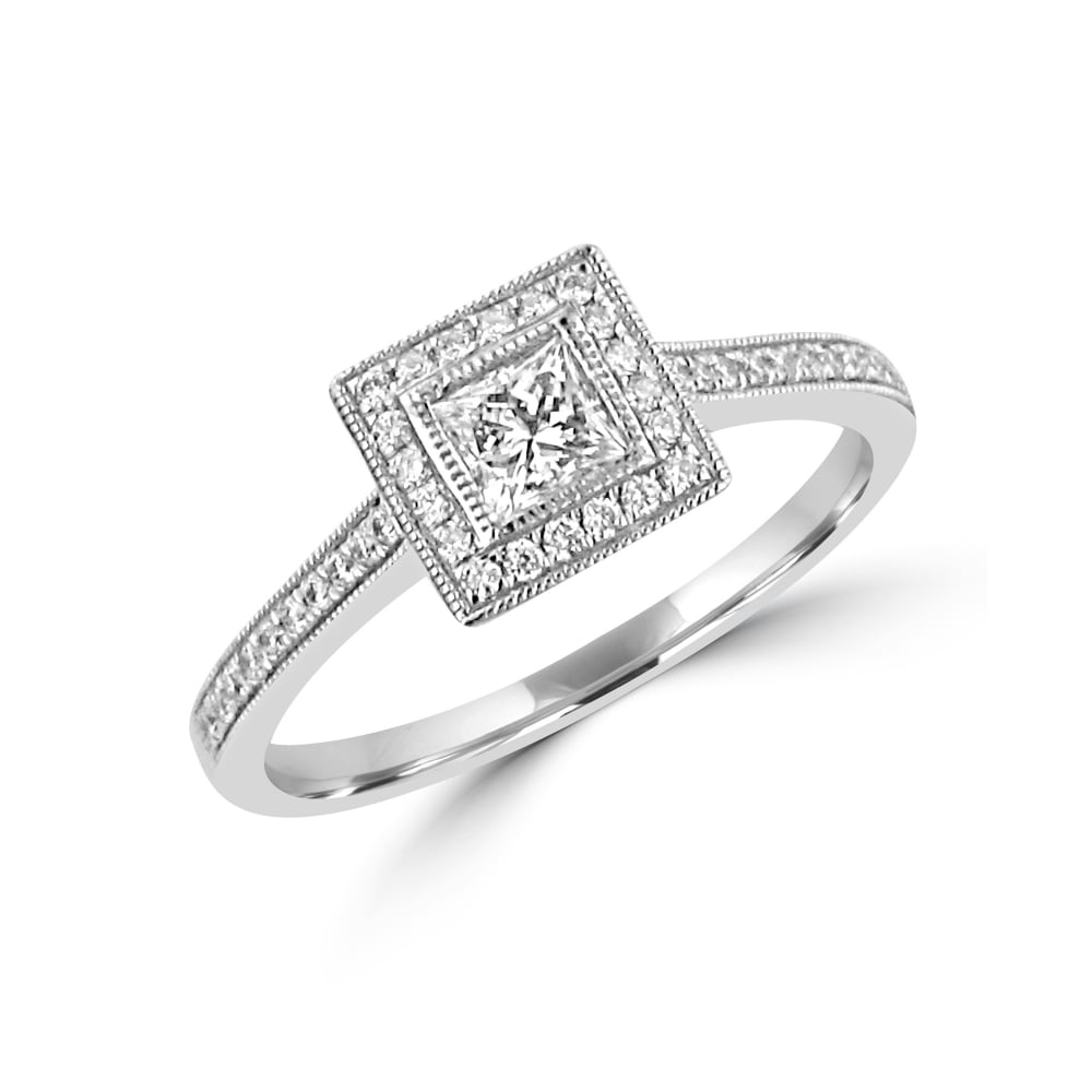 18ct White Gold 0.40ct Princess Diamond Cluster Ring