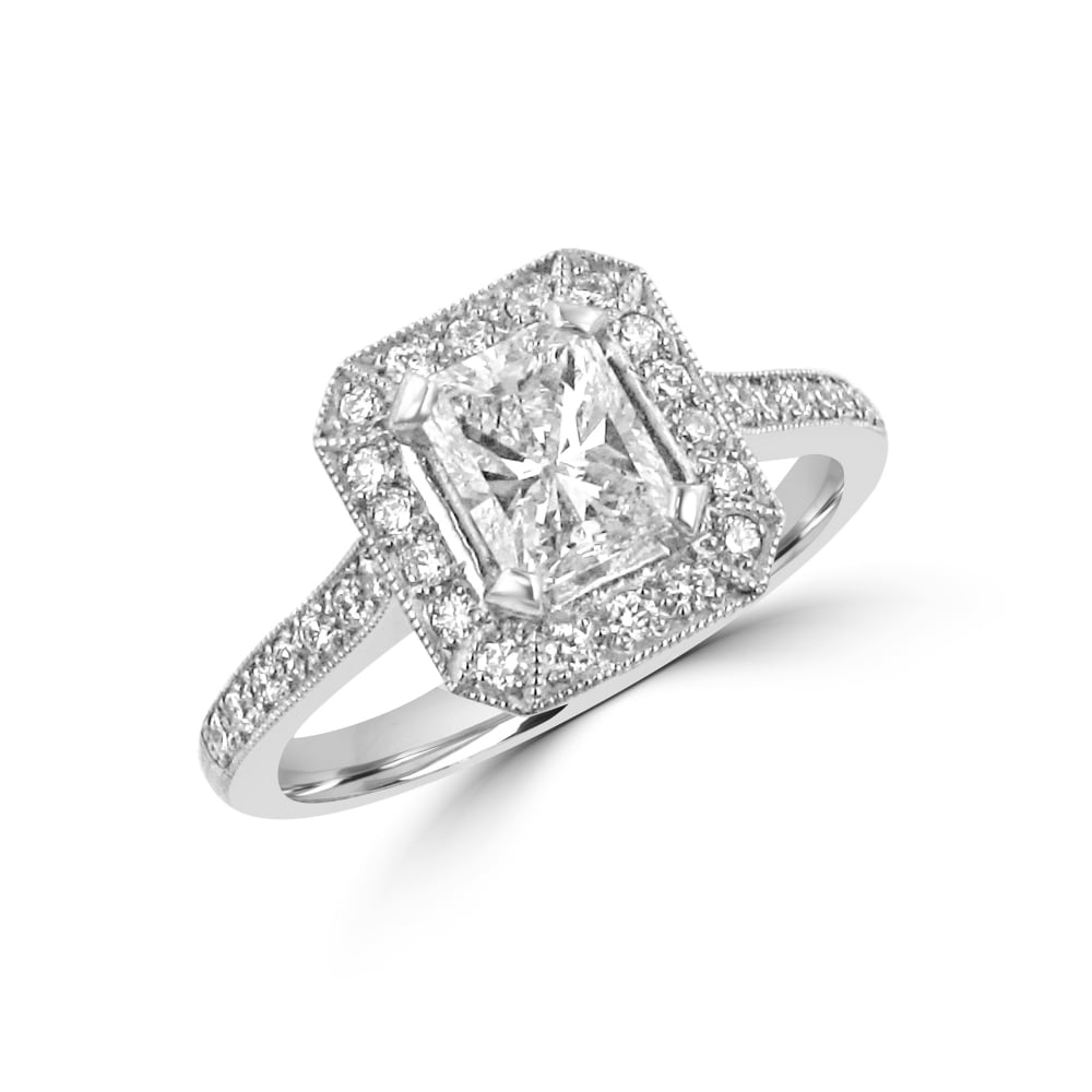 0.90ct Radiant Cut Diamond Deco Style Cluster Ring