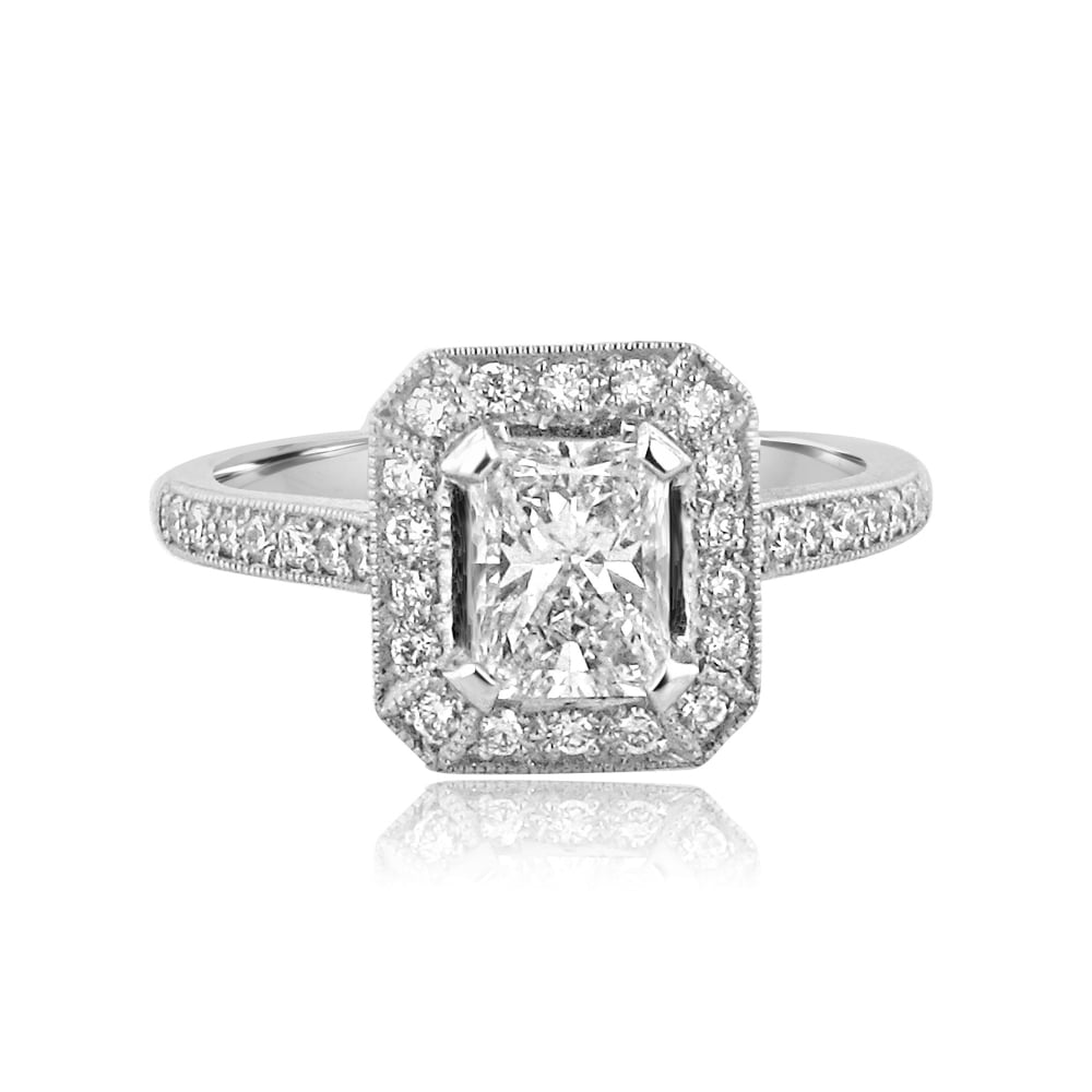 0.90ct Radiant Cut Diamond Deco Style Cluster Ring