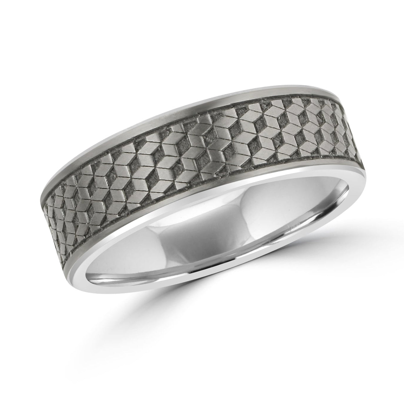 7mm Matt Titanium Wedding Ring With Geometric Pattern