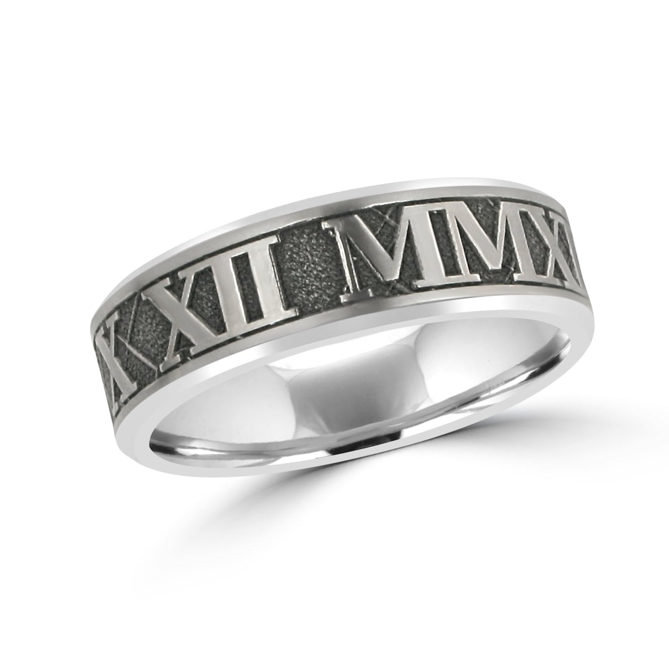 7mm Matt Titanium Wedding Ring With Roman Numbers (BESPOKE)