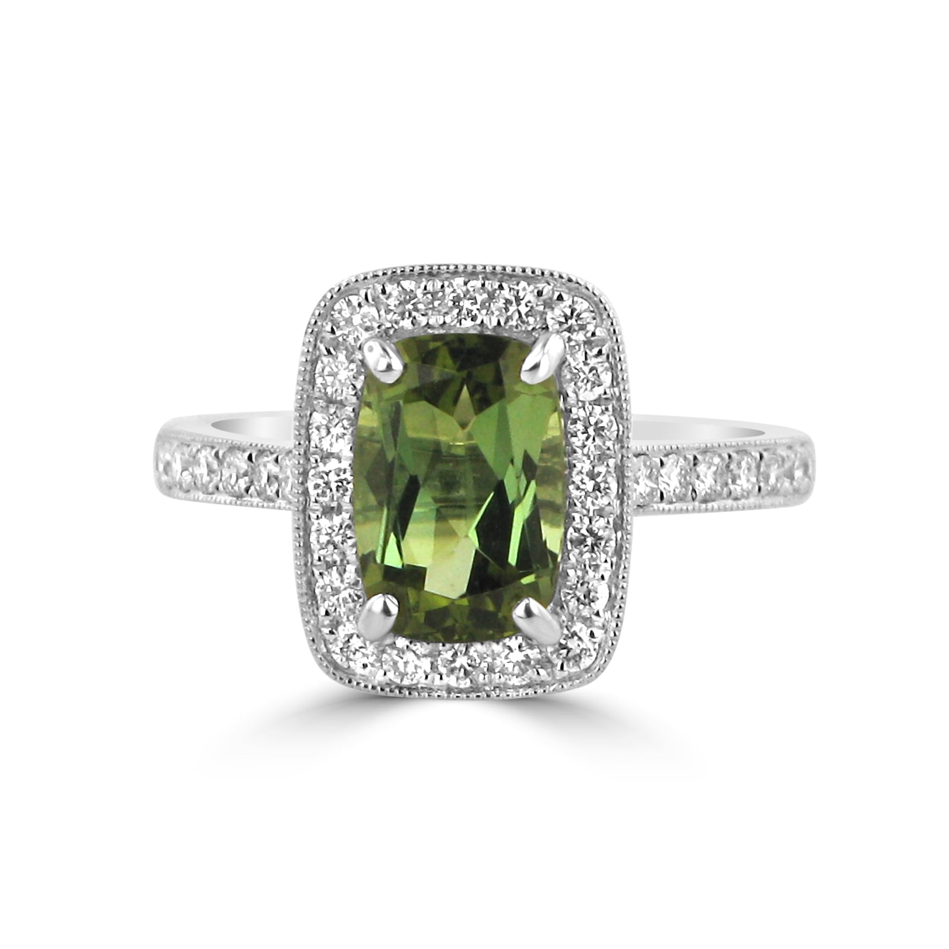 1.75ct Green Tourmaline and Diamond Cluster Ring