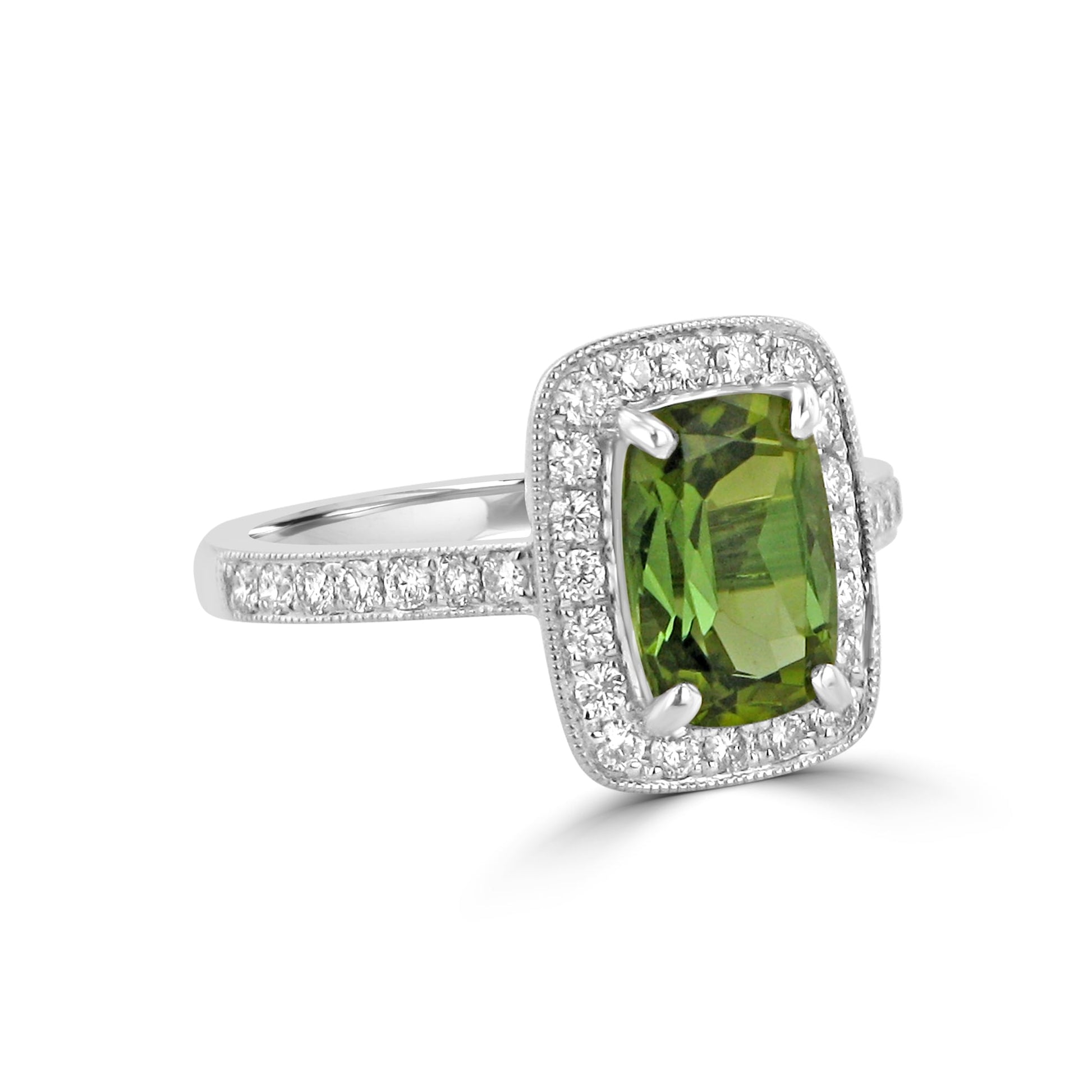 1.75ct Green Tourmaline and Diamond Cluster Ring