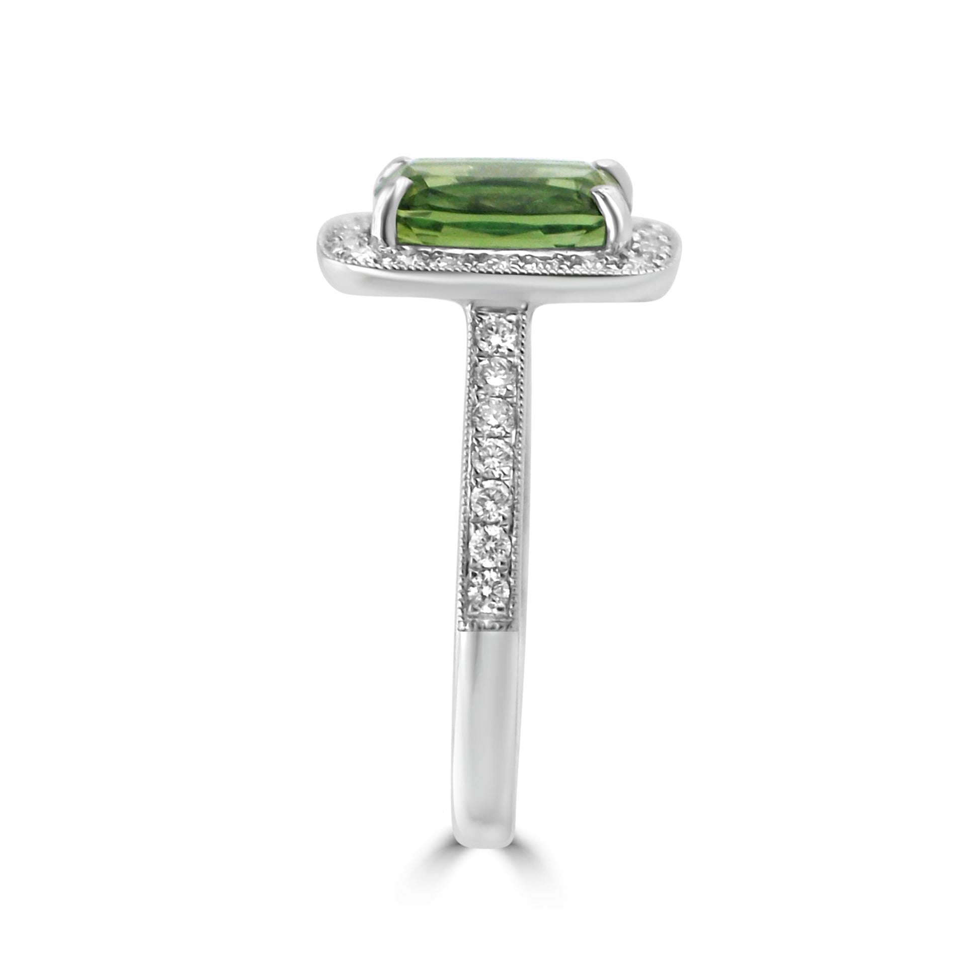 1.75ct Green Tourmaline and Diamond Cluster Ring