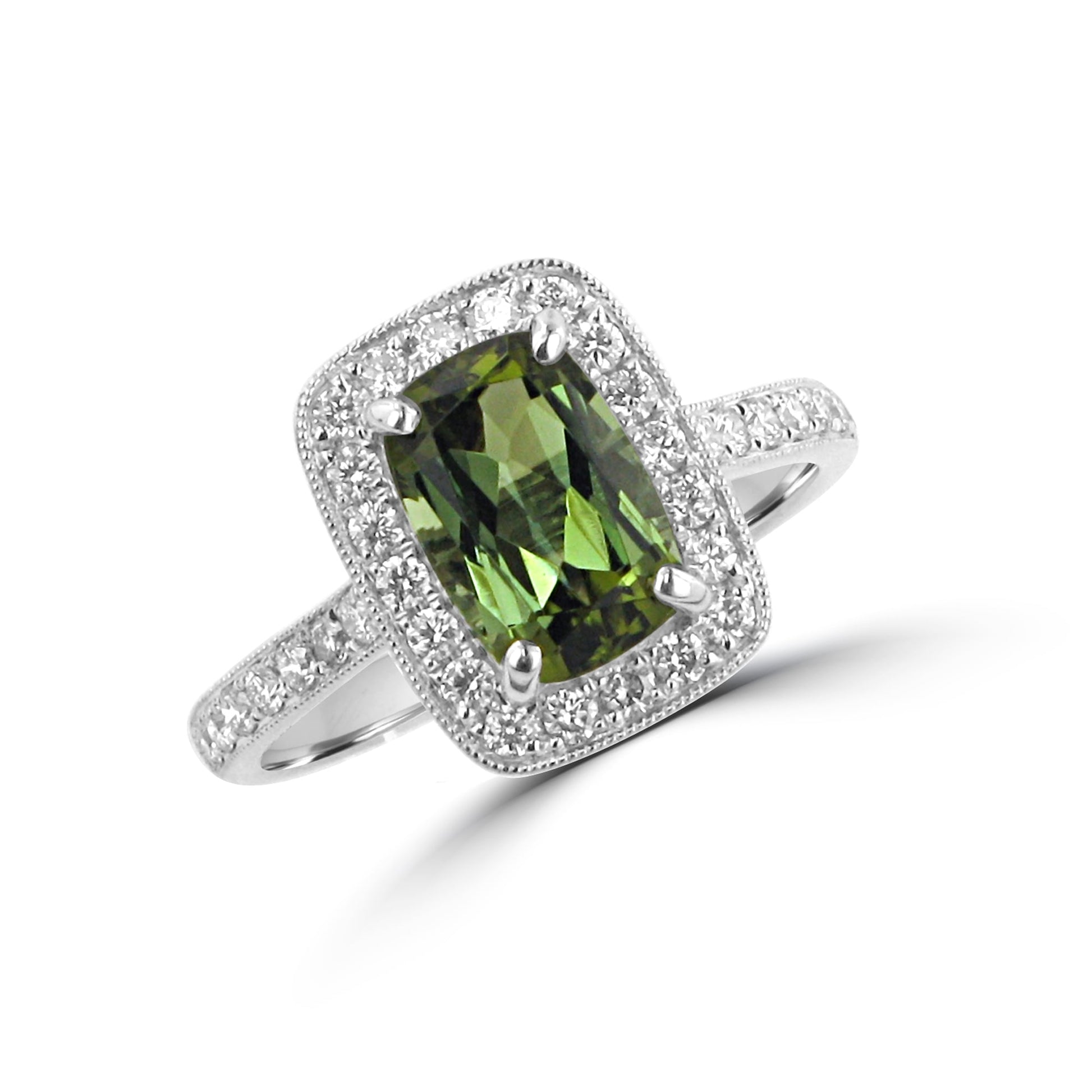 1.75ct Green Tourmaline and Diamond Cluster Ring
