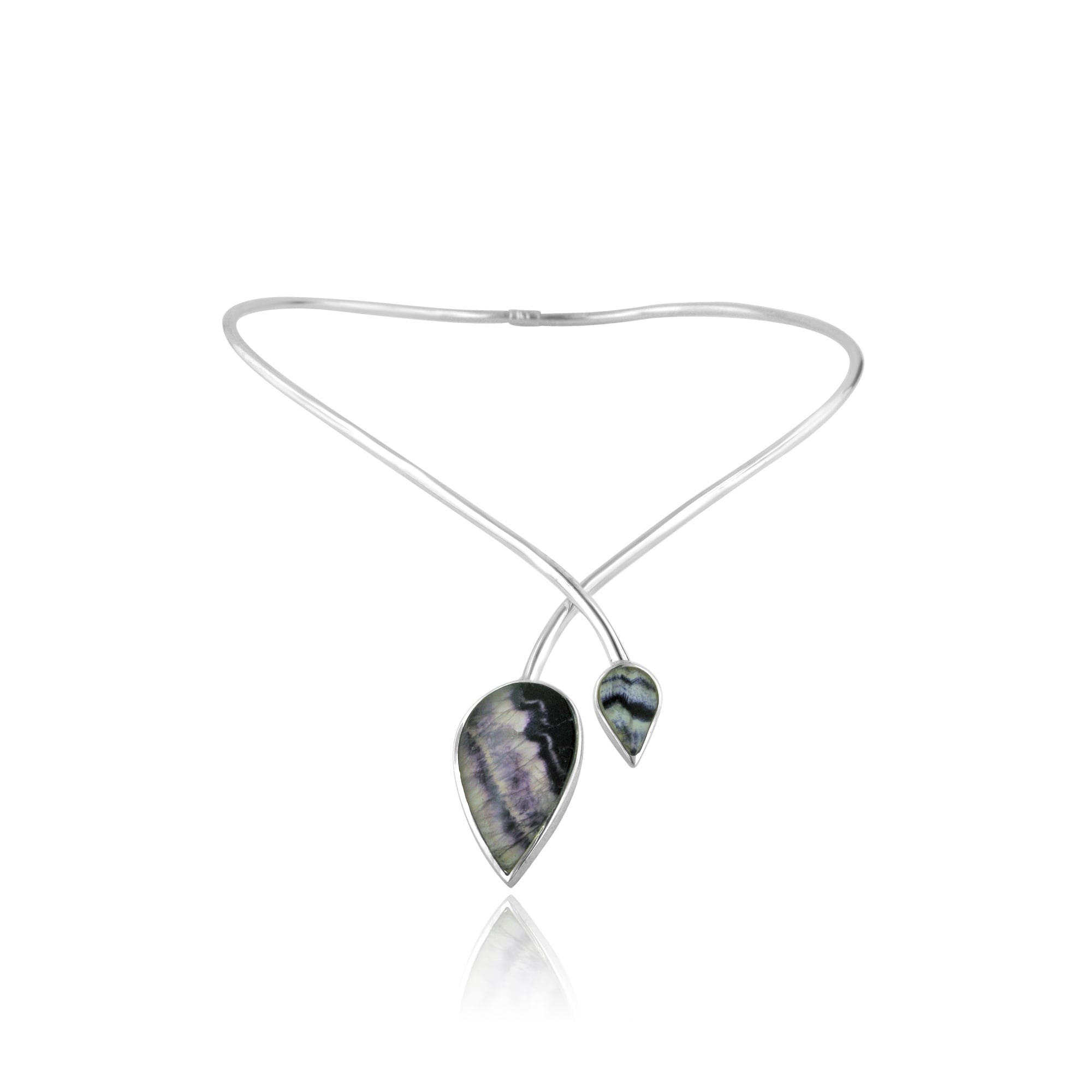 Silver Collar/ Necklet With Double Blue John Ends
