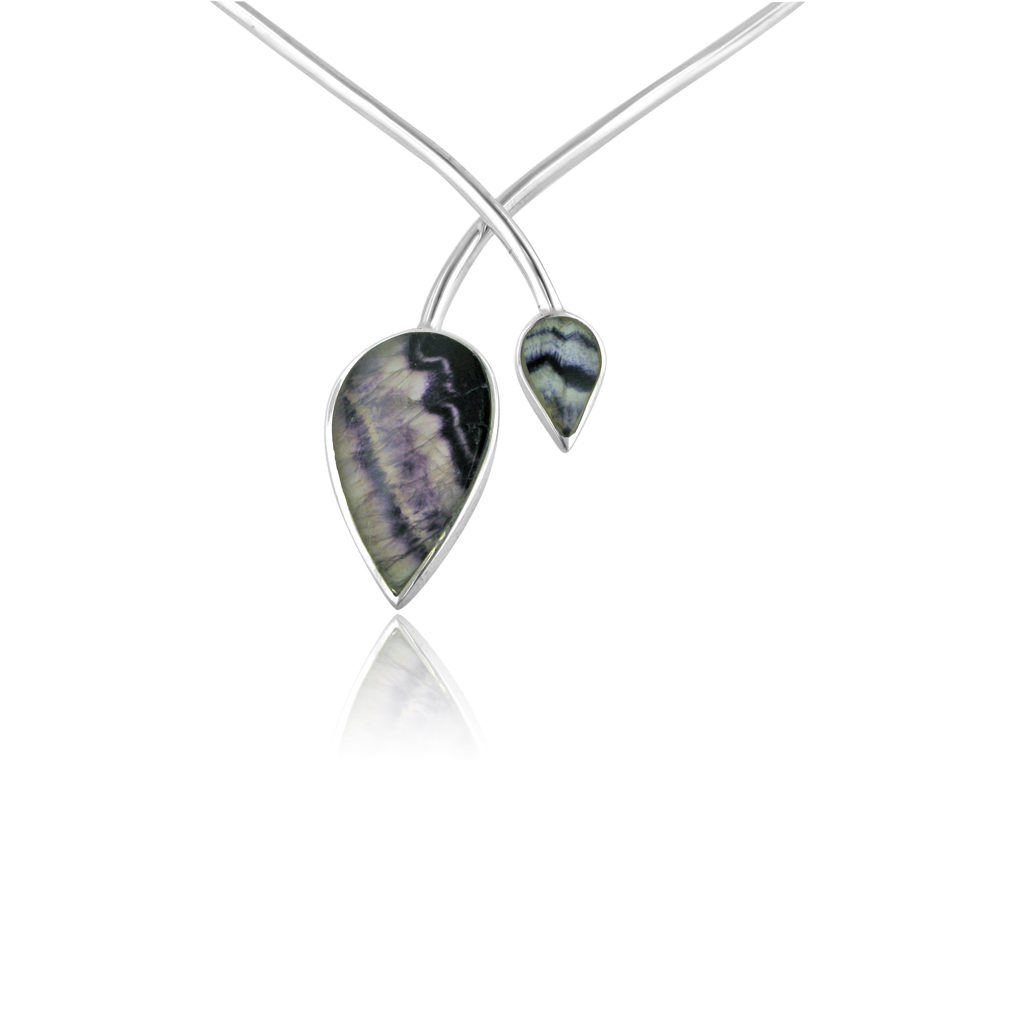 Silver Collar/ Necklet With Double Blue John Ends