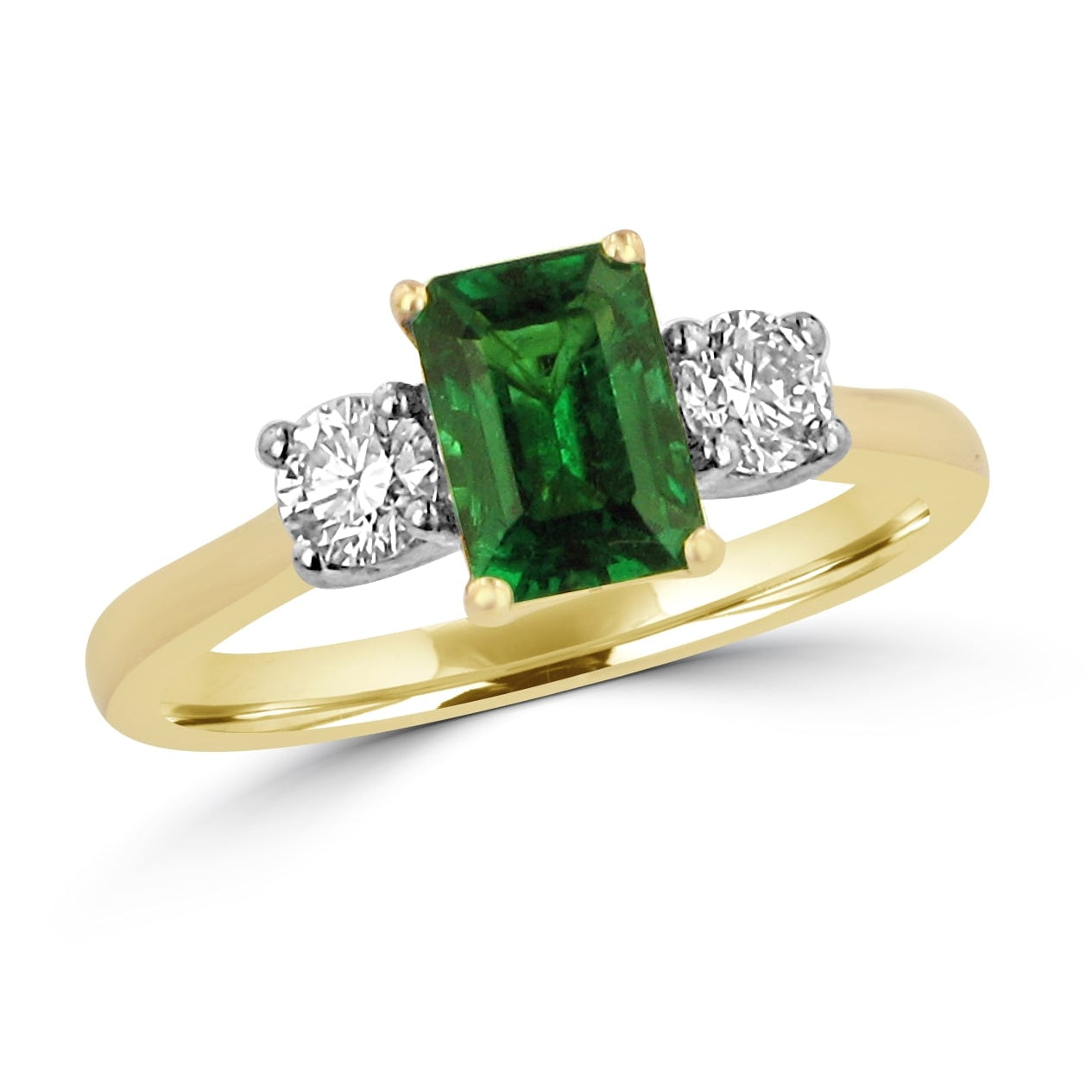 18ct Gold Emerald and Diamond Three Stone Ring