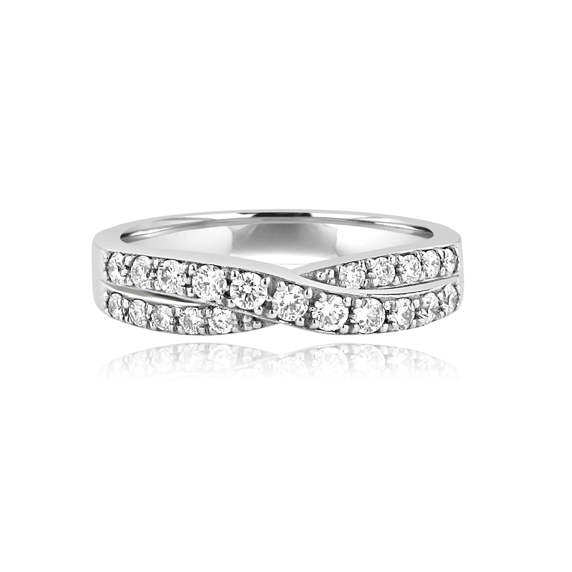 Platinum Round Diamond Crossover Band Ring