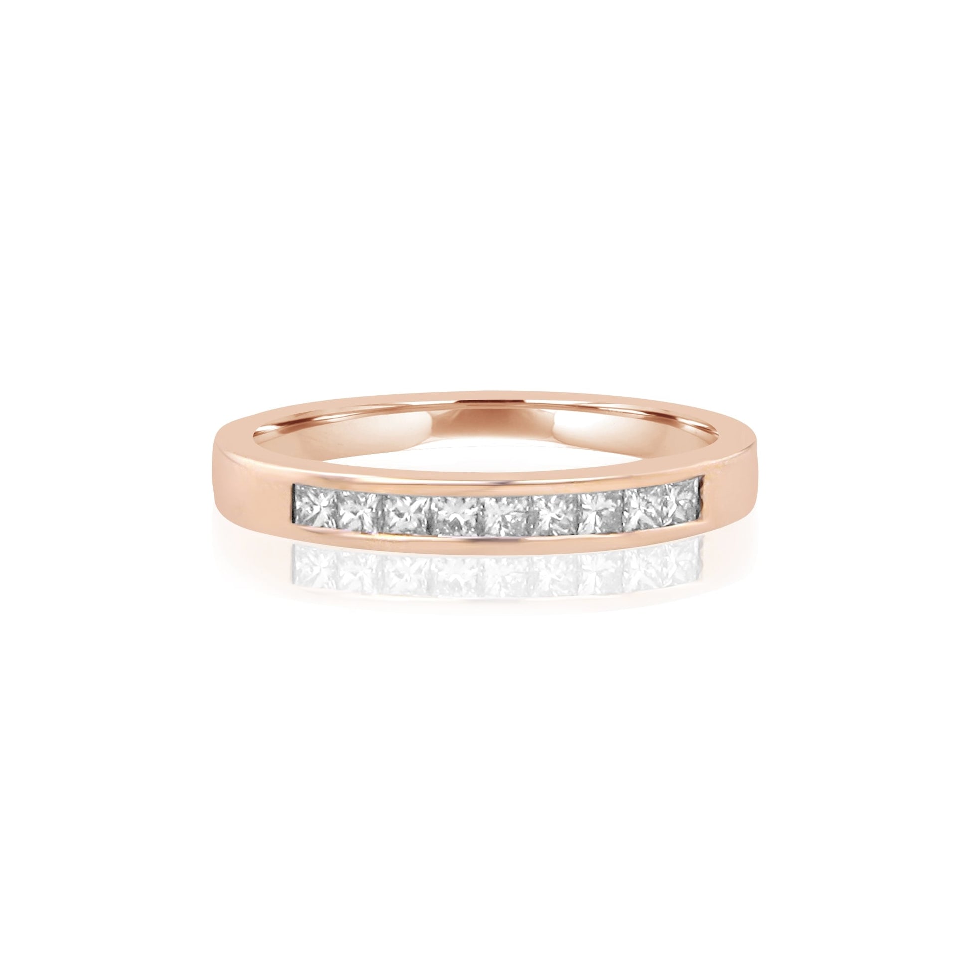 18ct Rose Gold Princess Cut Diamond Band Ring