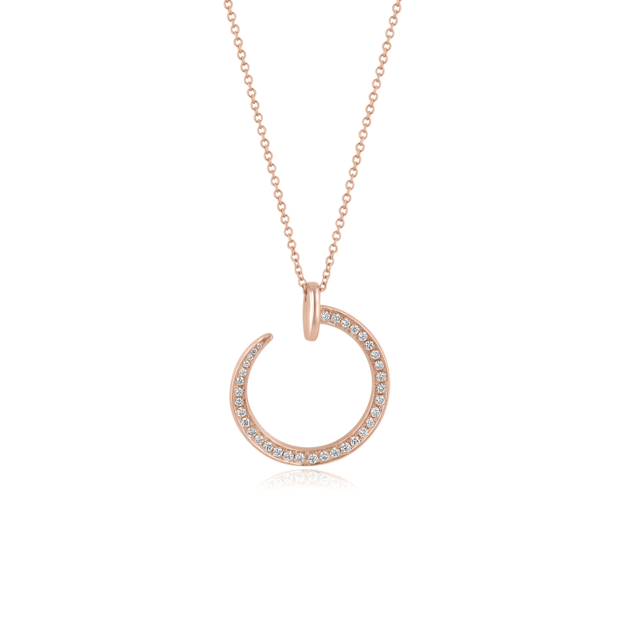 18ct Rose Gold Curved Diamond Crescent Necklace