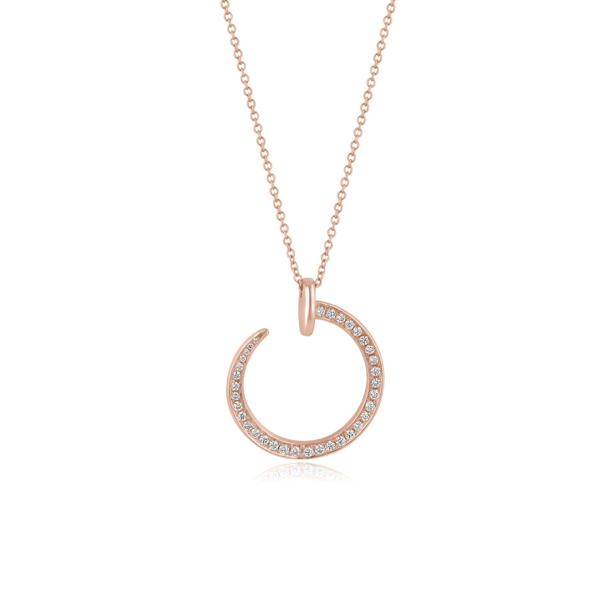 18ct Rose Gold Curved Diamond Crescent Necklace
