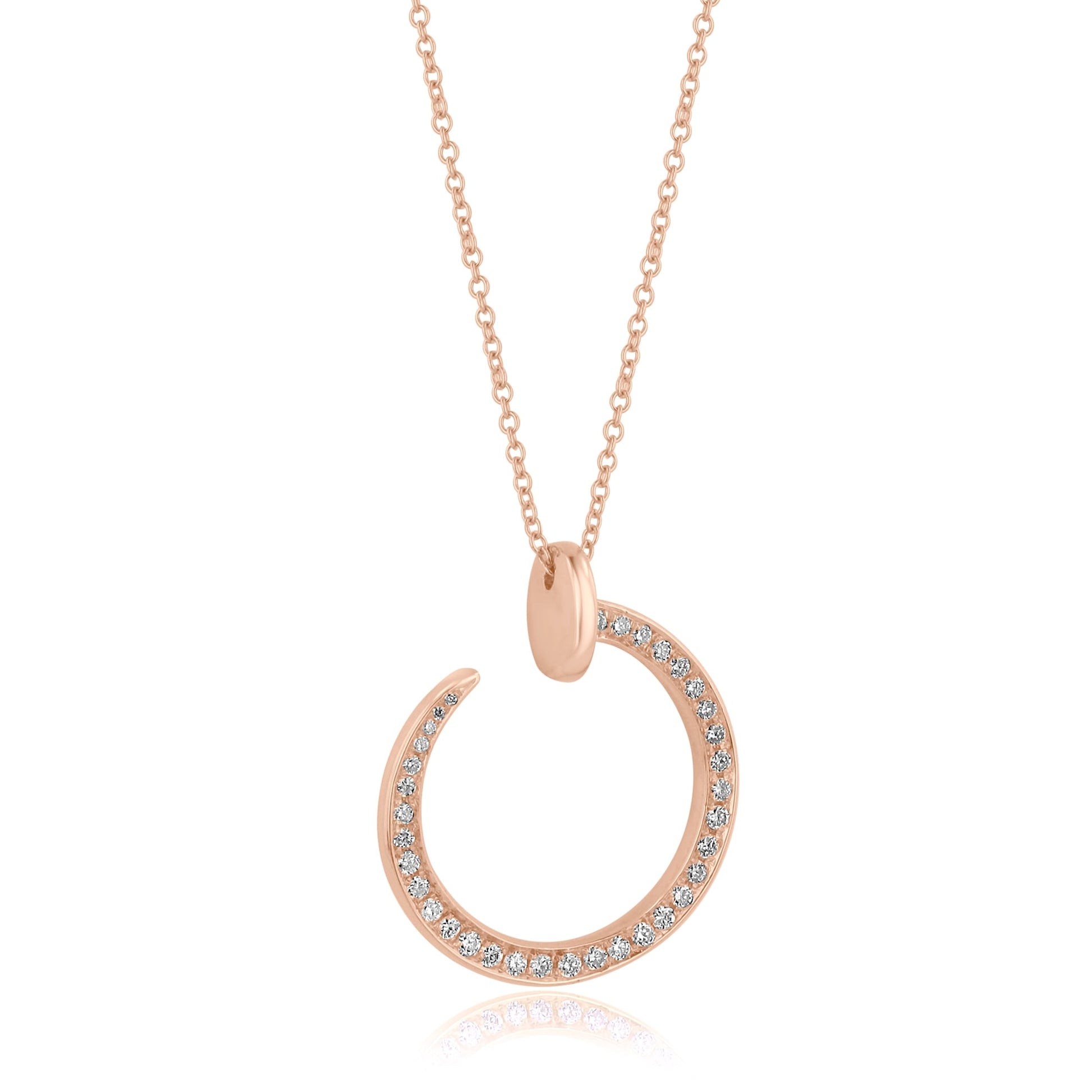 18ct Rose Gold Curved Diamond Crescent Necklace