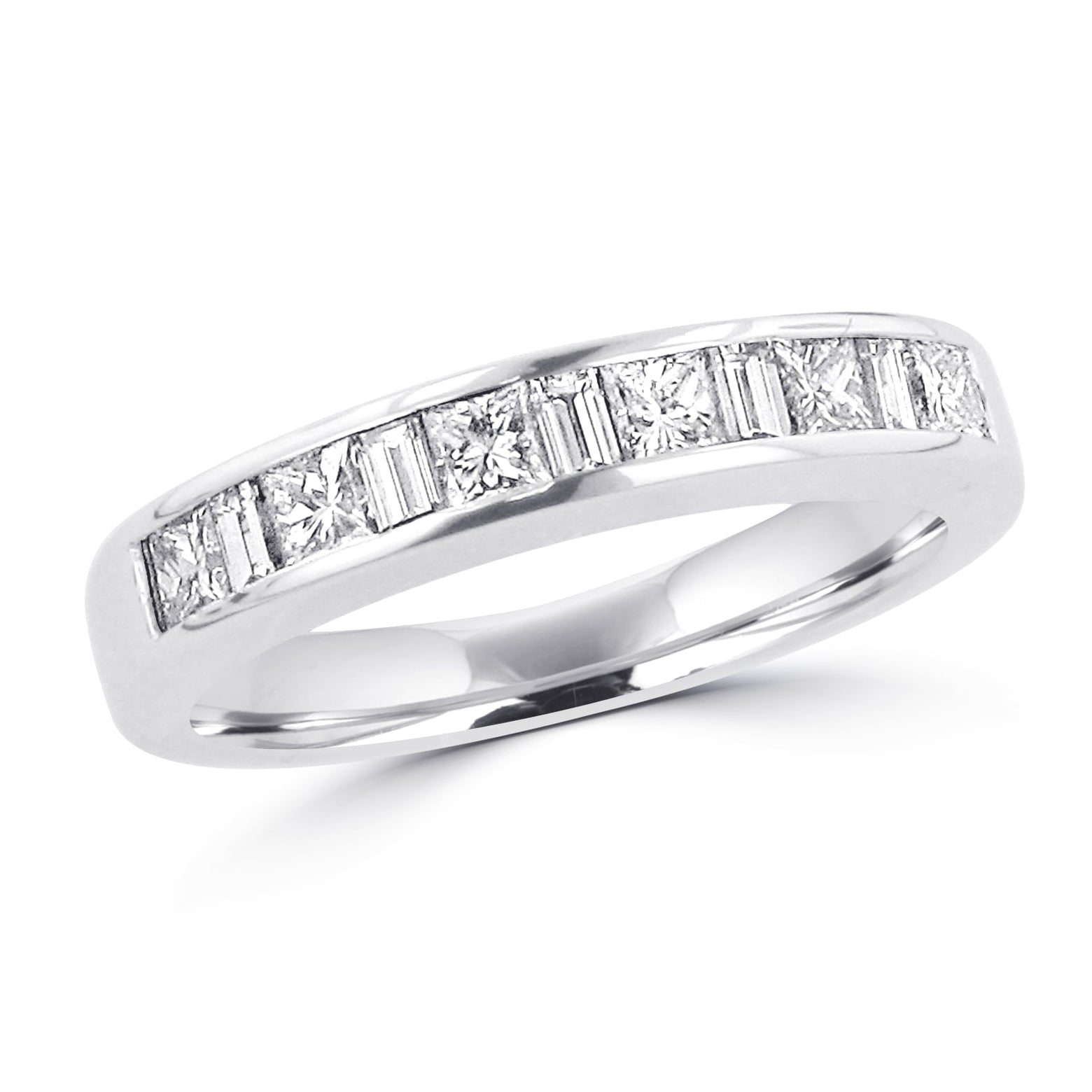 18ct White Gold Princess and Baguette Diamond Eternity Ring 0.82ct Total