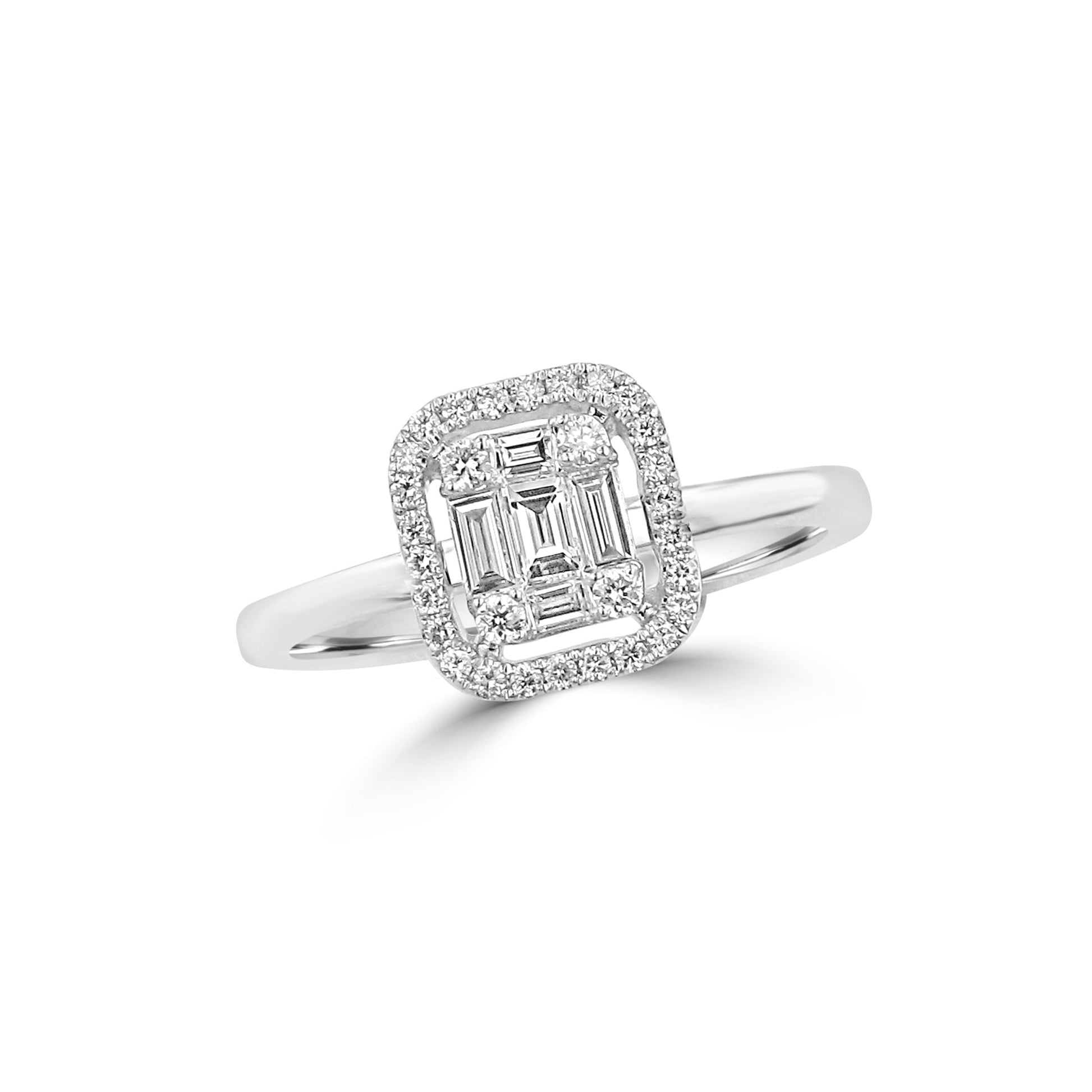 18ct White Gold Diamond Deco Inspired Halo Ring
